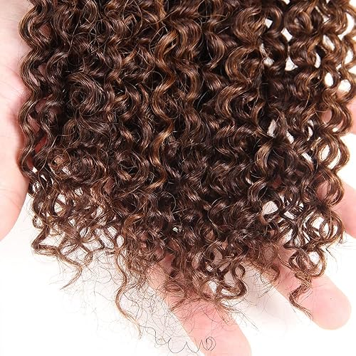 Miniatura 6 de P430 paquetes de cabello humano rizado marrón 8A, cabello virgen brasileño sin procesar, 3 paquetes de 14, 16, 18 pulgadas, dos tonos de reflejos