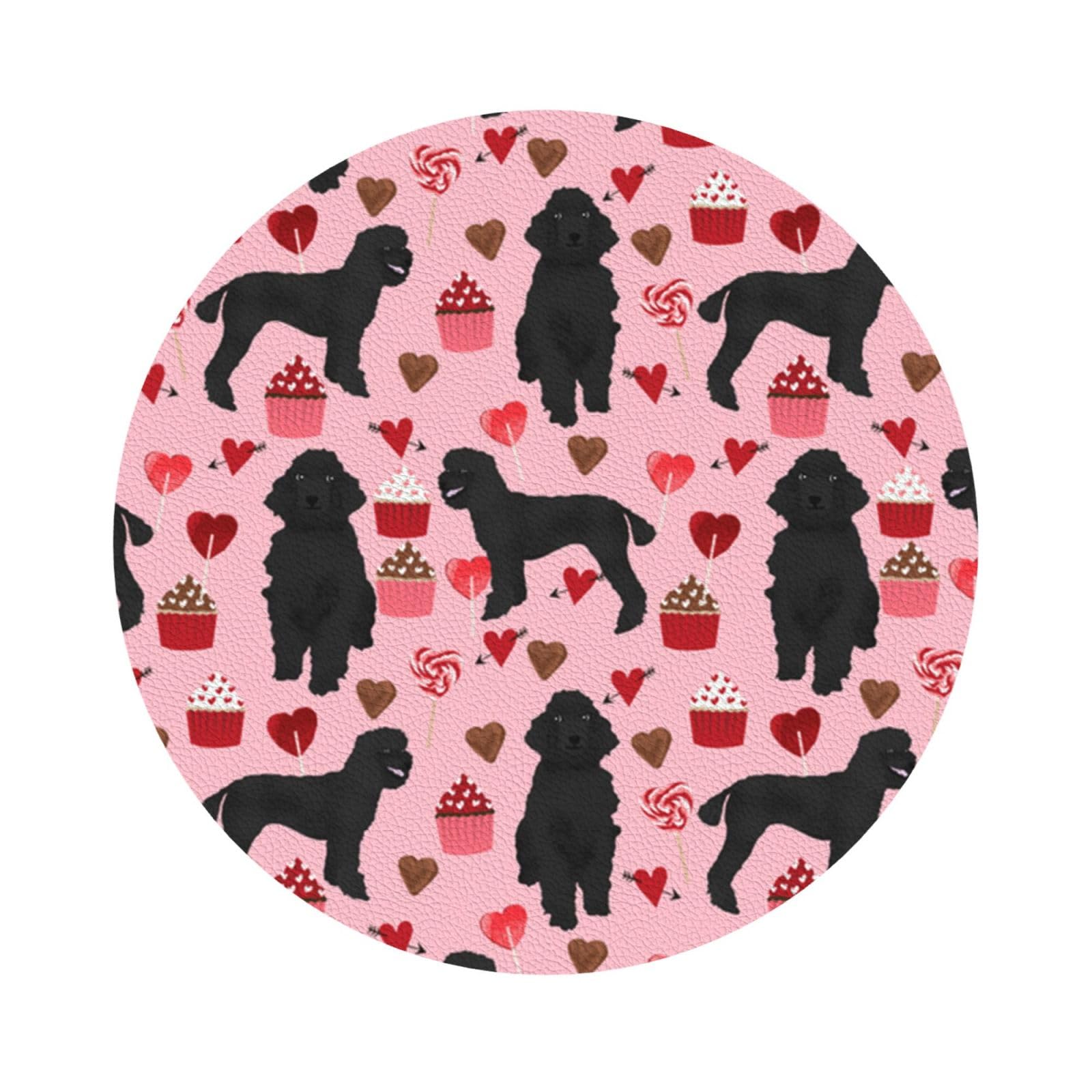 Pink Poodles Dogs PU Leather Coasters Set of 6 Round Drink Coasters