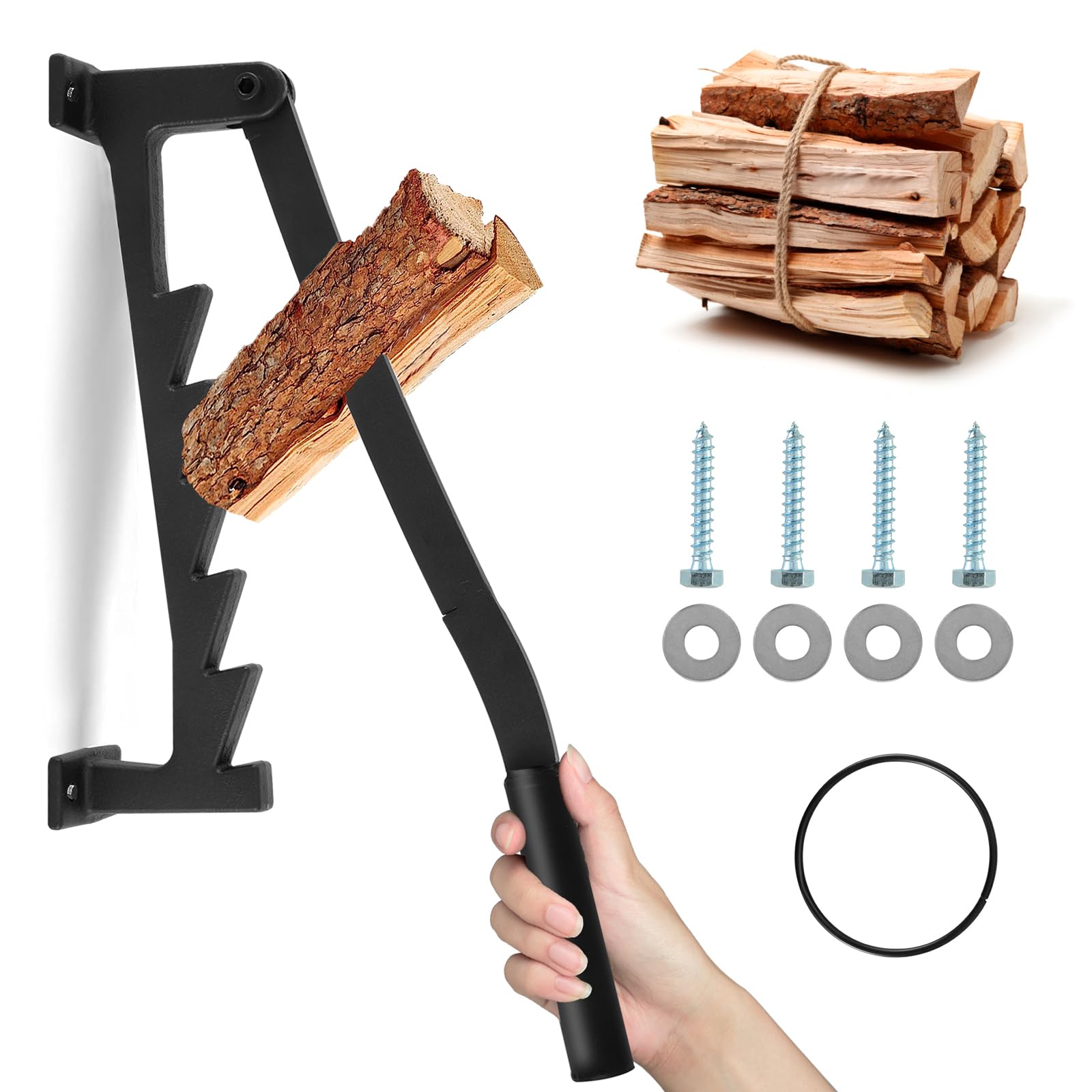 Divisor de Madera Manual, Montado en la Pared, Maquina para Rajar Leña, Divisor de Leña Portátil para Fuego, Astilladora de Leña, Partidor de Troncos para Uso Doméstico y Exterior, Negro