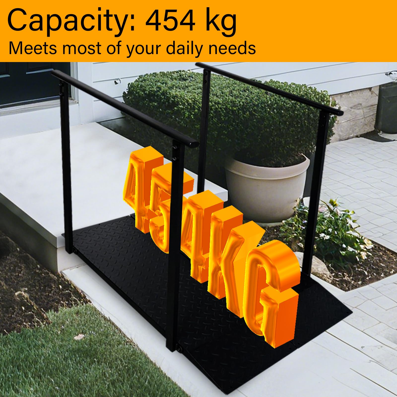 Rampa para Silla de Ruedas con Barandillas 454kg Capacidad | Antideslizante Rampa, 115*85cm Ancha Rampas para Discapacitados per Escaleras, Escalones y Umbrales