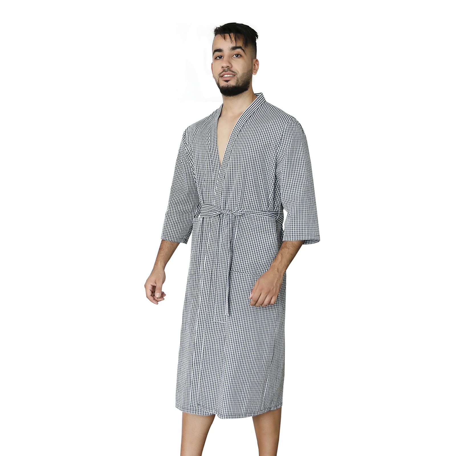 MHJHBBE Mens Bathrobe, Lightweight Cotton Short Sleeve Silky Bath Robe for Men