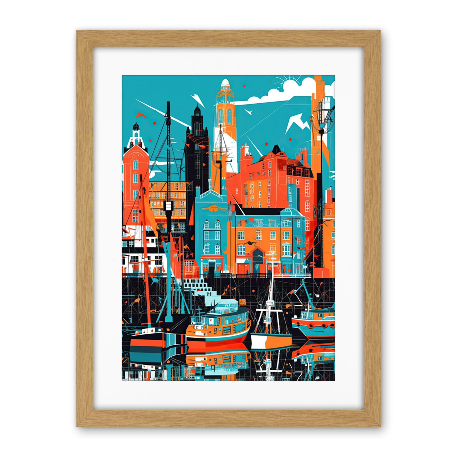 Artery8 Liverpool Royal Albert Dock Waterfront Cityscape Artwork Framed Wall Art Print 18X24 Inch