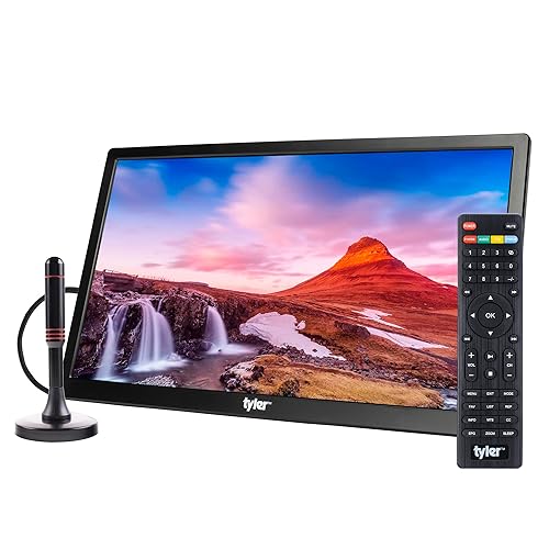 Tyler Monitor LCD portátil de 13 pulgadas con batería con capacidad inalámbrica HD-TV, HDMI, ranura SD, USB, RCA, ACDC, radio FM, cargador de coche,
