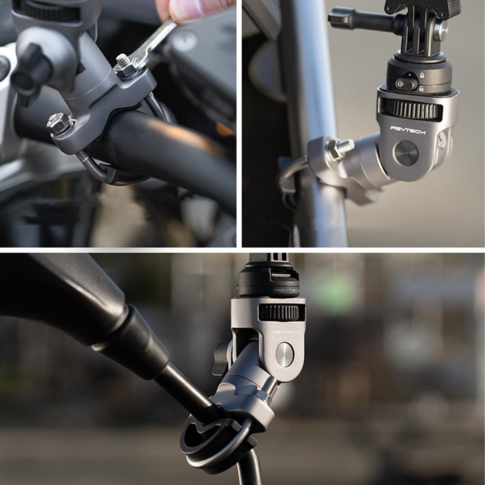 Fahrrad/Motorrad Mount für GoPro 13 12/DJI Osmo Action 5 Pro/Insta360 X5/DJI Osmo Pocket 3/Insta360 Ace Pro 2/Insta360 GO 3S/DJI Osmo Action 4/Insta360 X4/X3 Action Kamera U-Bolt Halterung