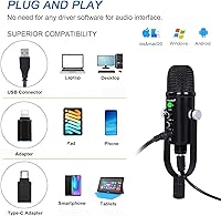 Vista 5 de Micrófono USB Condensador para computadora PC Micrófono para juegos Podcast Kit de micrófono para streaming, grabación, voces, ASMR, voz, micrófono