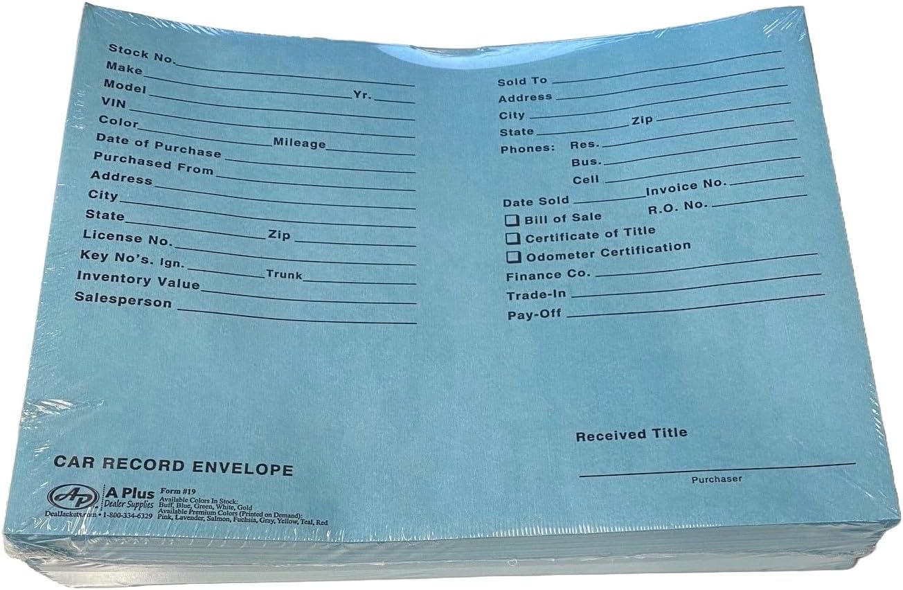 A Plus Car Record Envelope #19 Vehicle Dealer Jackets, 100 Quantity, Blue (P15) - Image 4