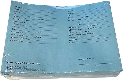 Miniatura 4 de A Plus Sobres de registro de coche #19 chaquetas para concesionarios de vehículos, cantidad de 100, azul (P15)