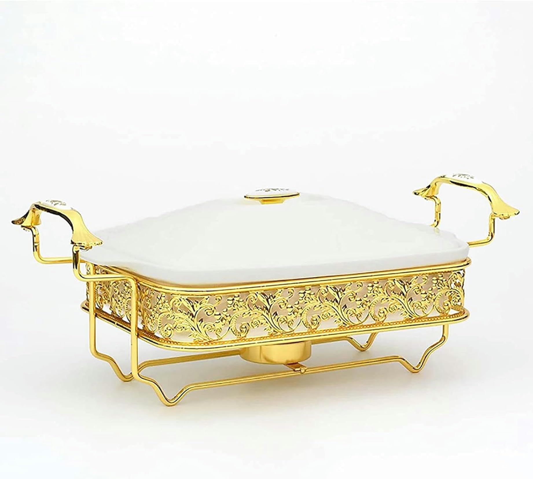 Hadecoll Size_name Chafing Dish Buffet Set, White Ripple Ceramics Chafer, Rectangle Chafer And Buffet Warmer Set For Buffet Weddings, Parties, Banquets, Christmas, Catering Events,-1.5L