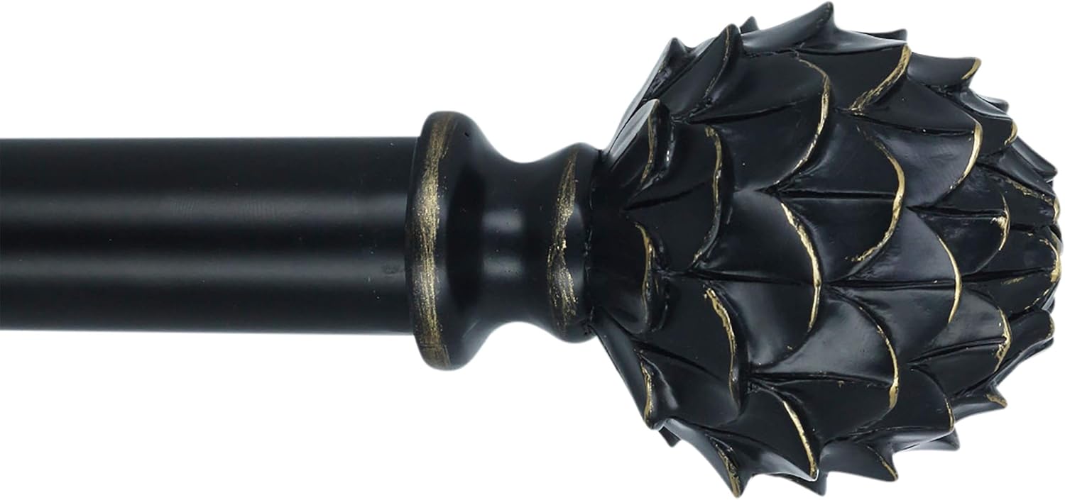 Meriville 1-Inch Diameter Single Window Treatment Curtain Rod, Artichoke Finial, 84-inch to 120-inch Adjustable, Black finish
