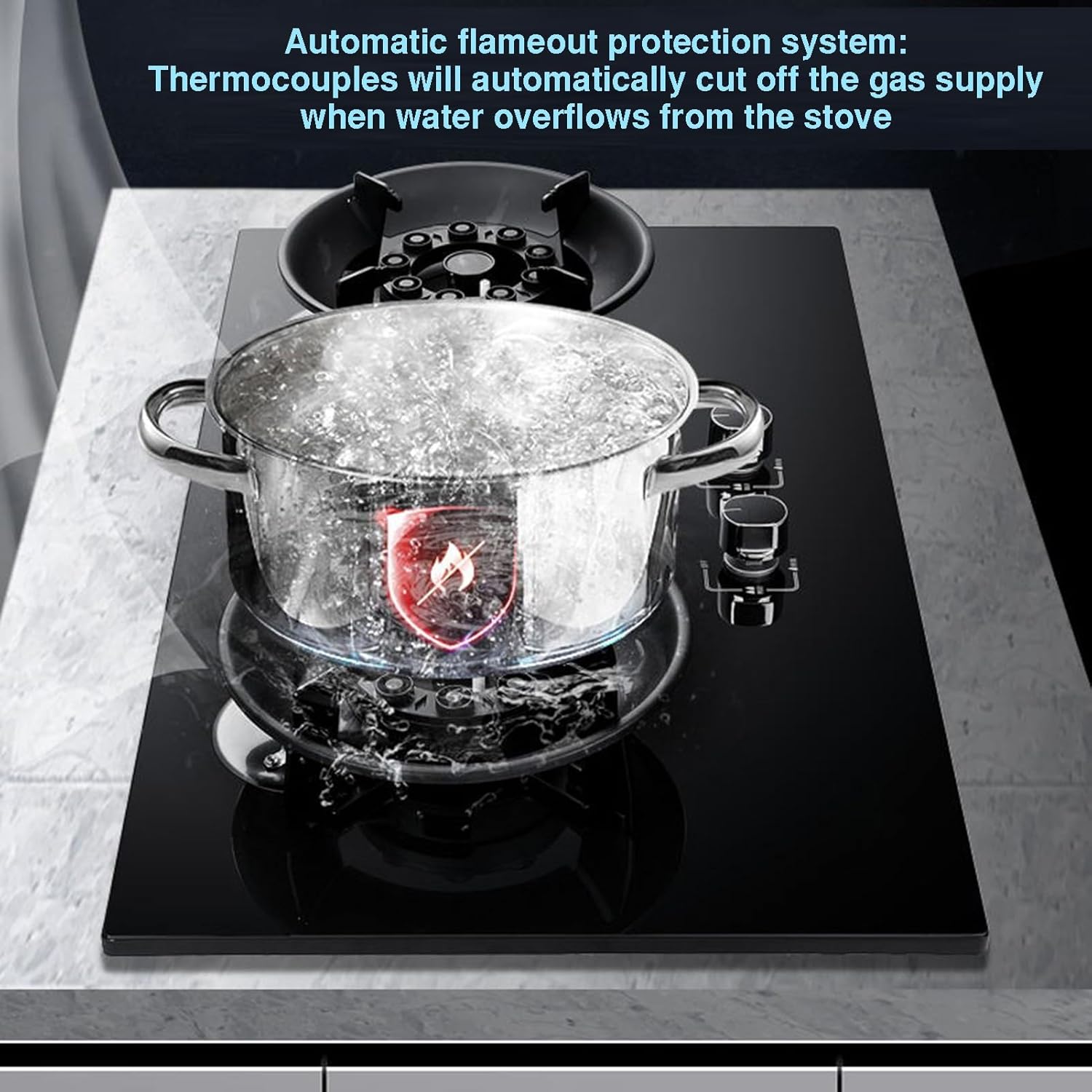 Double Burner Gas Stove,7.2KW 10-cavity Countertop,90° Reversible Head Easy Cleaning,with Tempered Glass Auto-Ignition,Tabletop/Built-in Dual-Use(LPG)