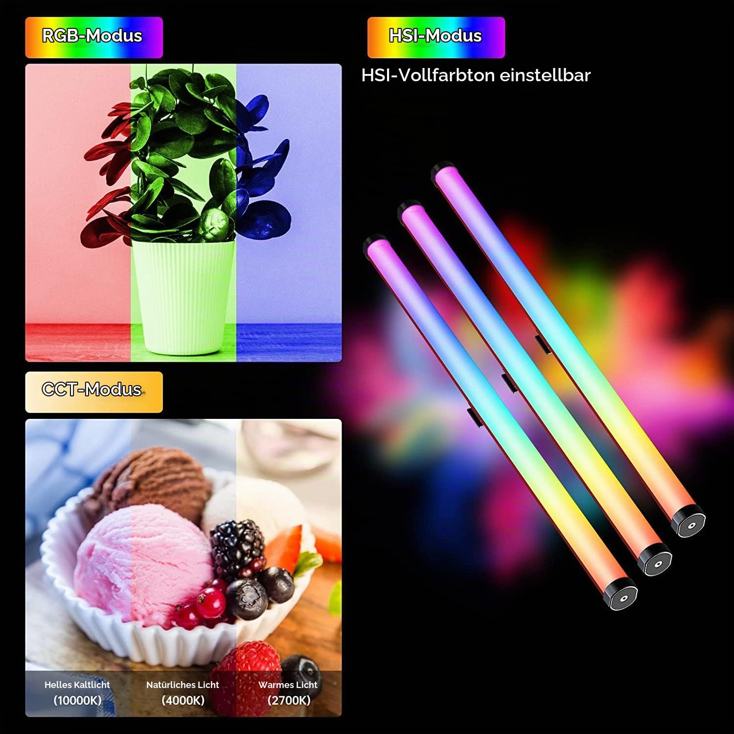GVM LED Video Lichtstab, 120cm 45W 2700K-10000K RGB Fotografie Lichtstab, Studiolicht Video Beleuchtung für Fotografie Studio Video Film YouTube TikTok, 12 Lichteffekte und 6 Pixel Effekte, DMX/APP
