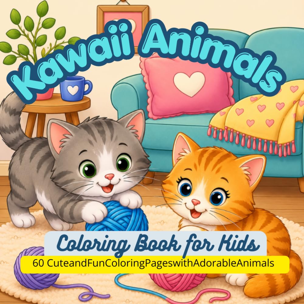 Kawaii Animals Coloring Book for Kids: 60 Cute and Fun Coloring Pages with Adorable Animals, Sweet Kittens, and Playful Characters for Children Ages 6-10