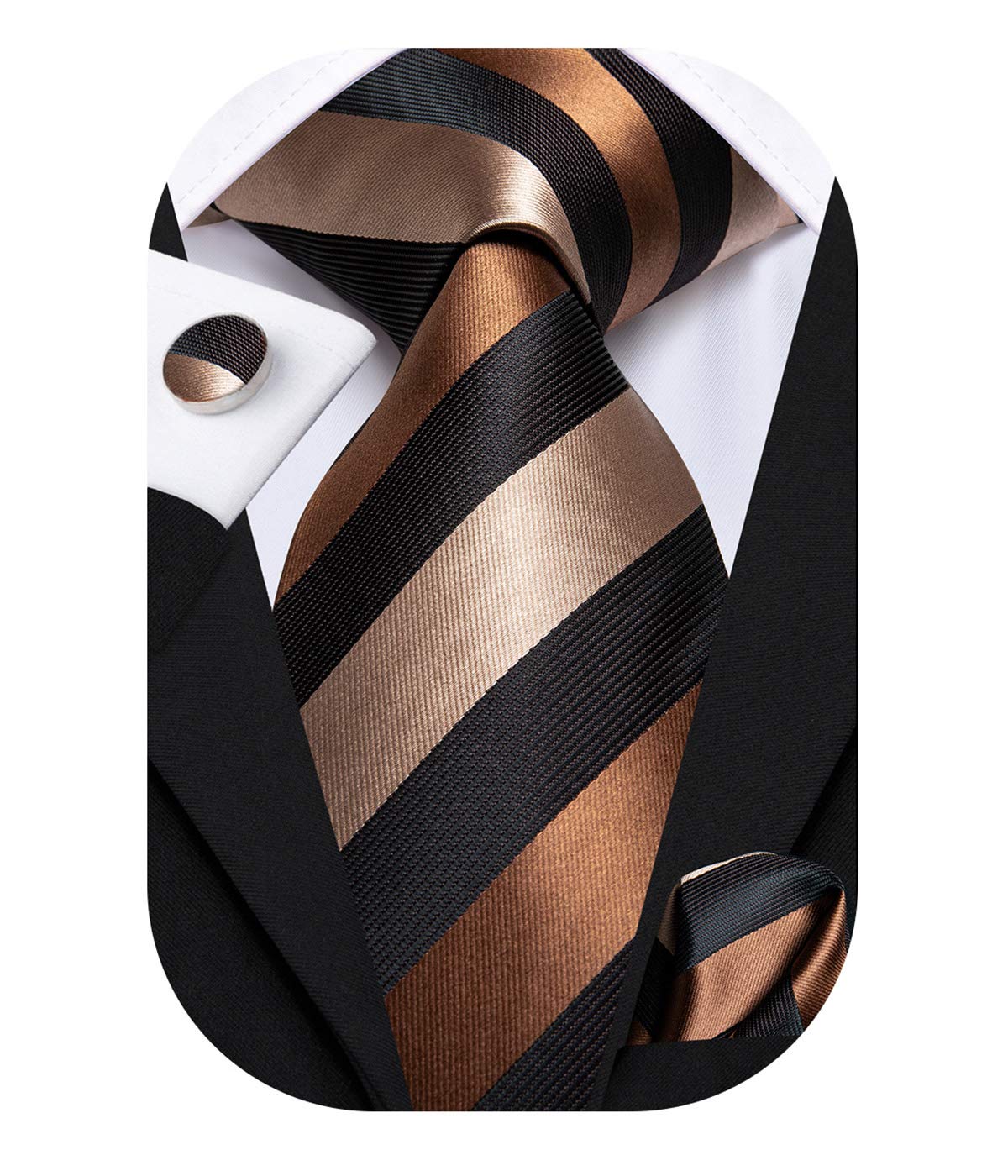 Hi-Tie Woven Silk Neckties for Men with Pocket Square and Cufflinks