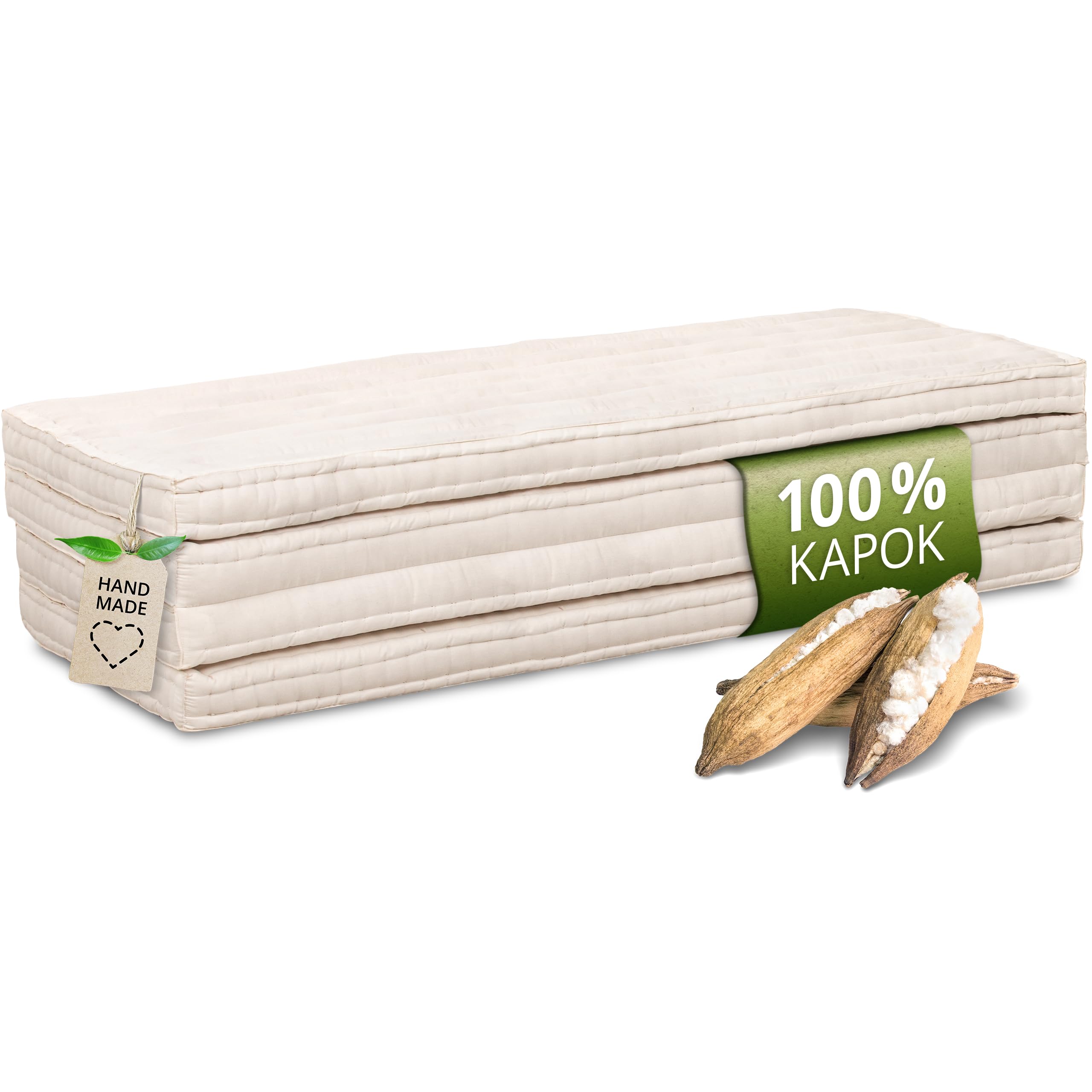 Klappmatratze mit Kapok Naturfüllung - 140x200x8cm - extrabreite Faltmatratze für Singles, Paare, Gäste, Camping, nachhaltig, vielseitig, minimalistisch, Bezug Baumwolle (Creme)