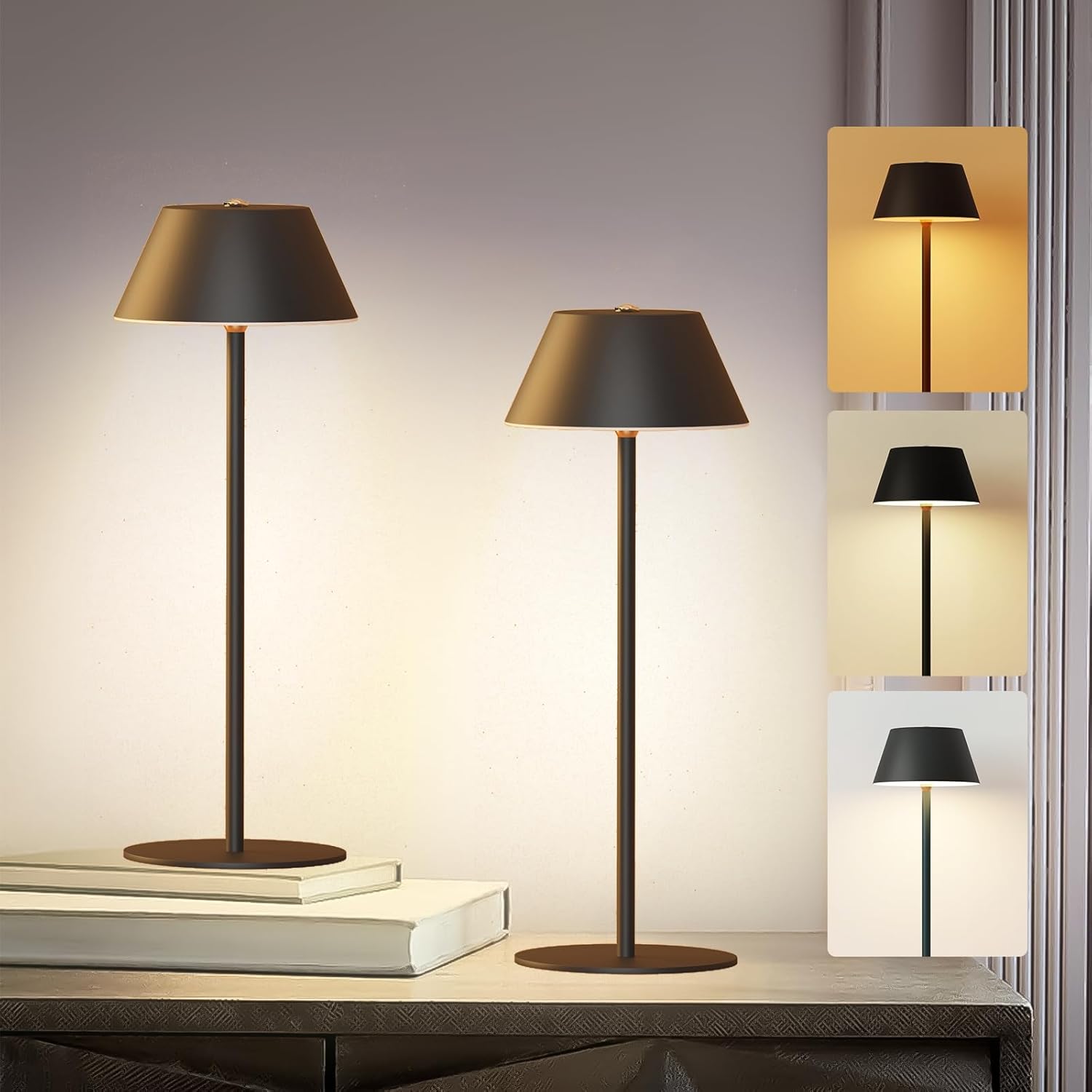 LOFTEK Cordless Table Lamps, Rechargeable Table Lamp, Up to 55 Hrs Ultra-Long Battery Life, Eye-Friendly, Touch Dimming, Portable Wireless Ambient Lighting (Pure Black, 1pack)