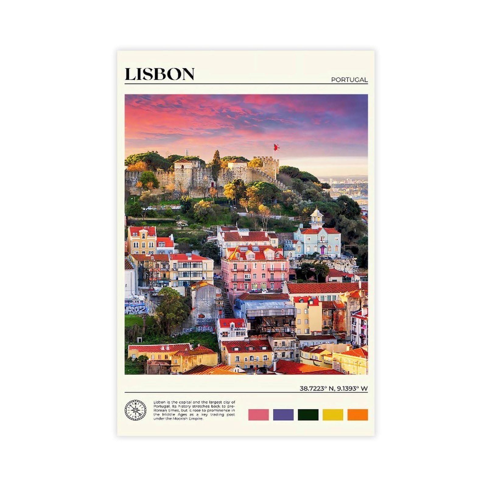 QNVJQKDSI Lisbon Travel Vintage Canvas Poster Wall Art Decor Print Picture Paintings for Living Room Bedroom Decoration 24" L X 36" W