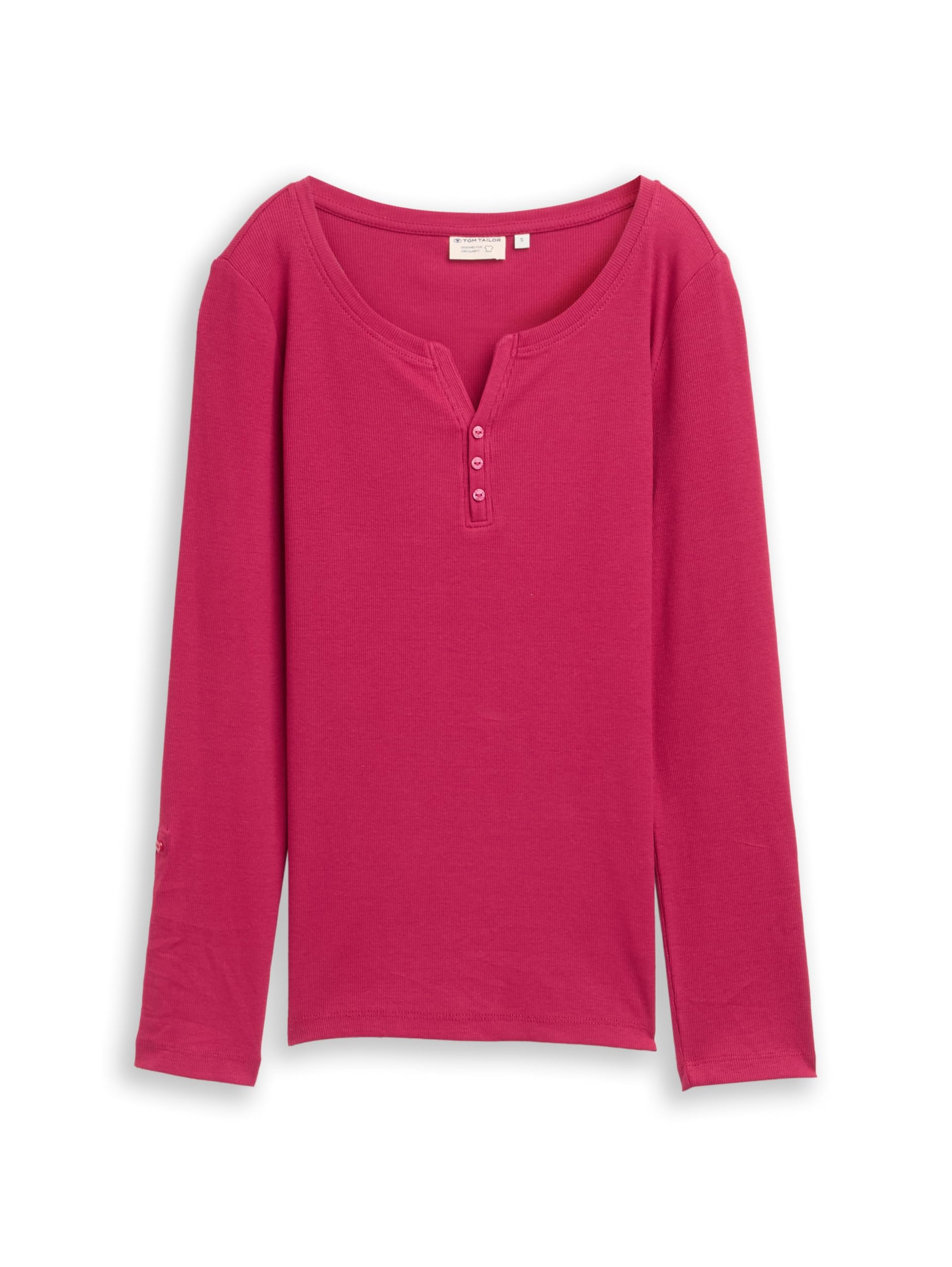 TOM TAILOR Damen Henley Longsleeve mit Streifenmuster
