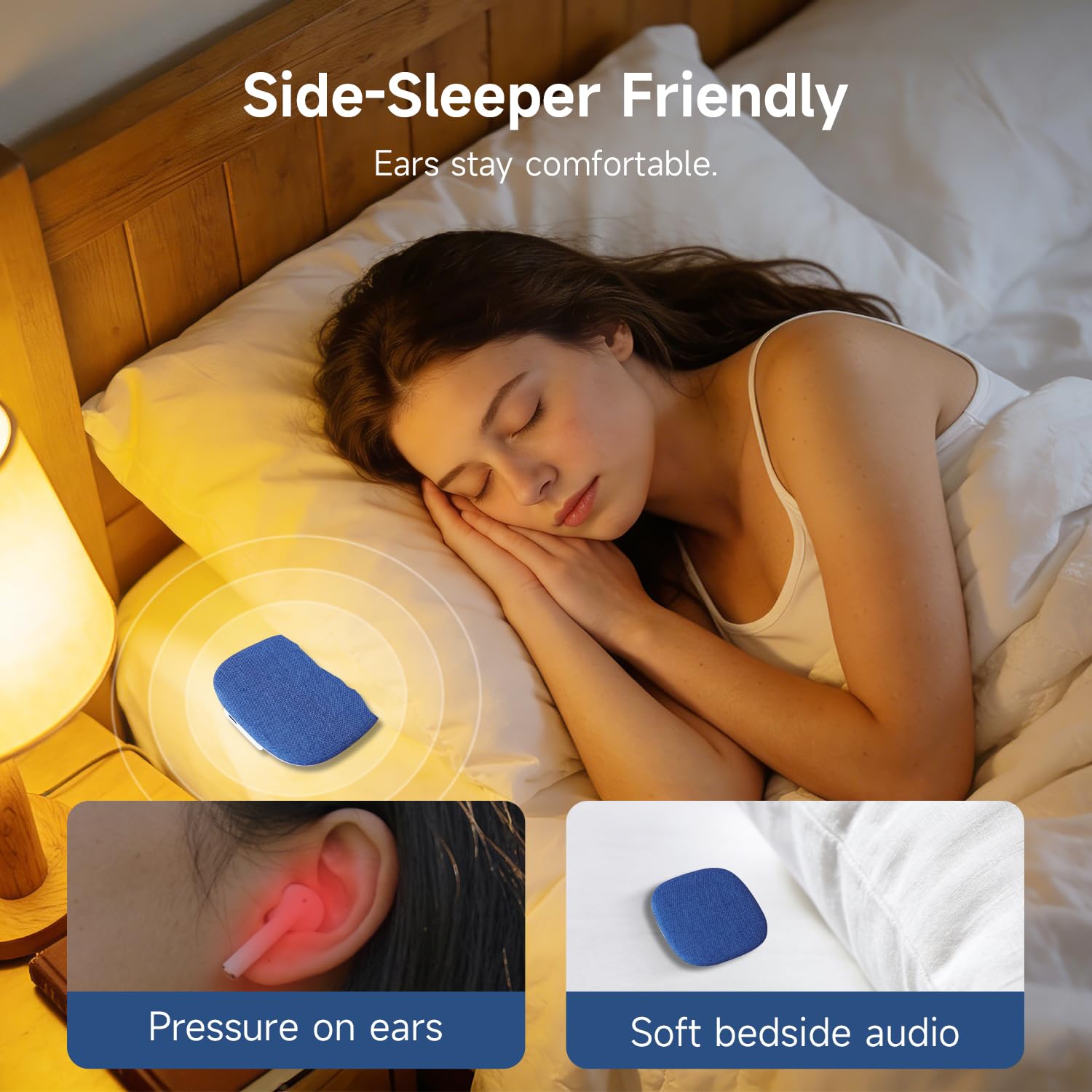TAZATA Pillow Speaker for Sleeping, Built-in 100 White Noise Sound Machine + App Extendable, Ultra Thin Flat Portable Bluetooth Speaker Under Pillow for Side Sleeper, Auto-Off Timer (Blue) — view 5