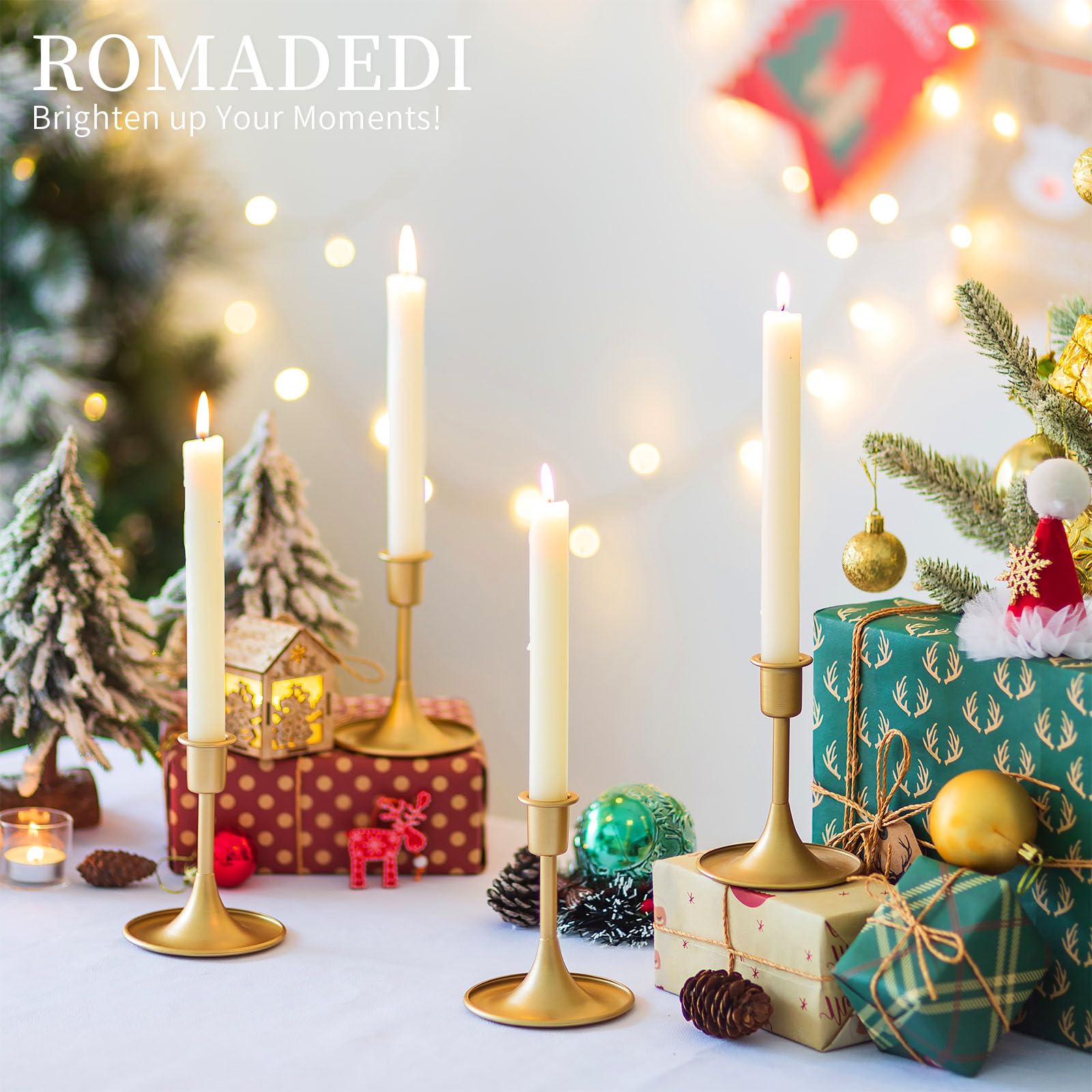 Candlestick Holders Taper Candle Holders, Romadedi Gold Candle Stick Candle Holder for Table Centerpiece,Wedding Reception,Festive Christmas Mantel Decoration or Home Decor, Set of 2 - Image 2