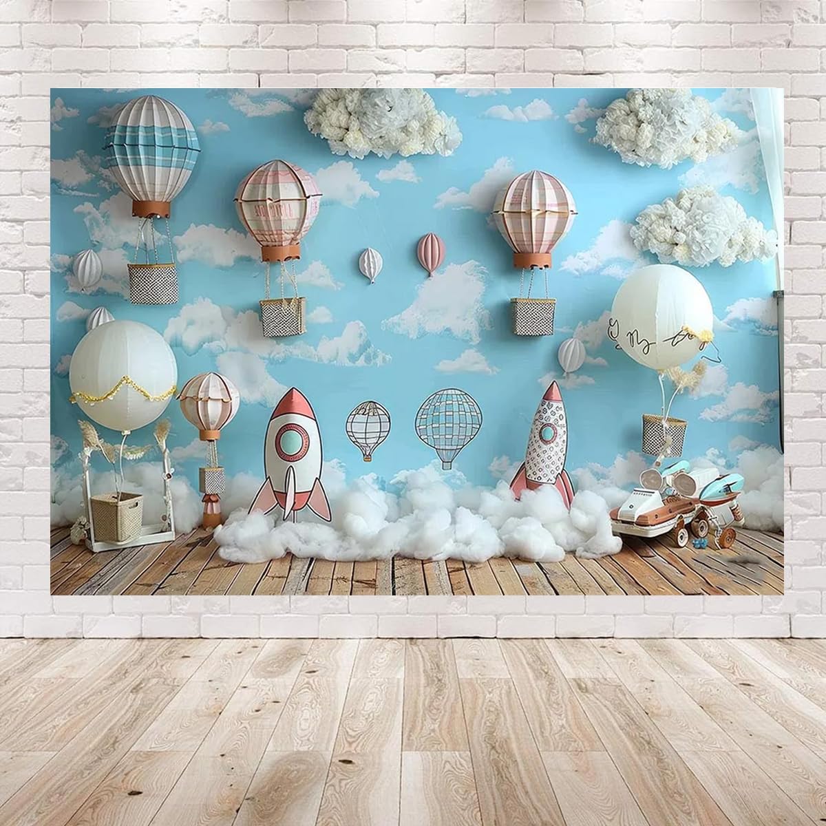 Space Hot Air Balloons Backdrop 9x6ft for Photos