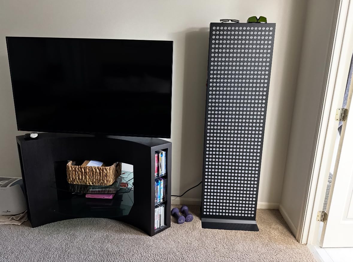 Lifestyle shot showing the panel in a home wellness setup