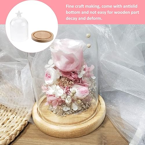 Miniatura 8 de PartyKindom Cúpula de vidrio transparente Cubierta de cristal de la cúpula de la bola de cristal Centro de mesa Cúpula de madera Plato de pastel