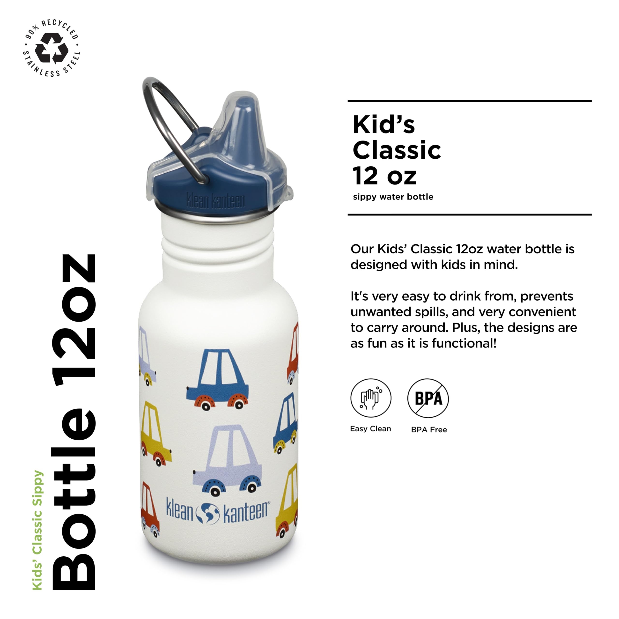 Klean Kanteen Butelka do picia Classic Narrow (Sippy Cap) z zamknięciem ze stali nierdzewnej w kolorze białym o pojemności 355 ml, 1011205