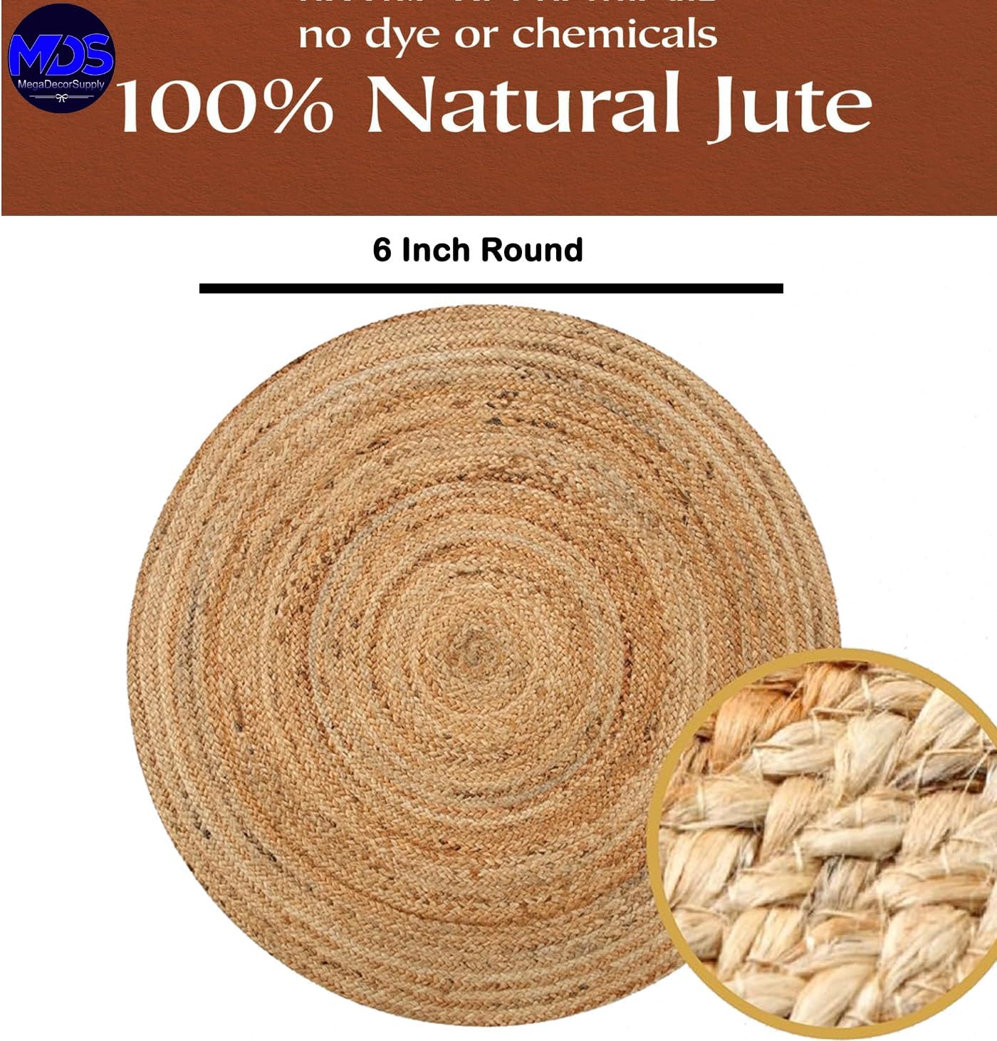 MDS Pack of 1 Handwoven Braided Jute Area Rug - 6 FT Round Natural Reversible Eco Friendly Rugs for Bedroom Living Room Kitchen Jute Burlap Braided Rag Rug Rustic Farmhouse - Scalloped Edge (6' Round)