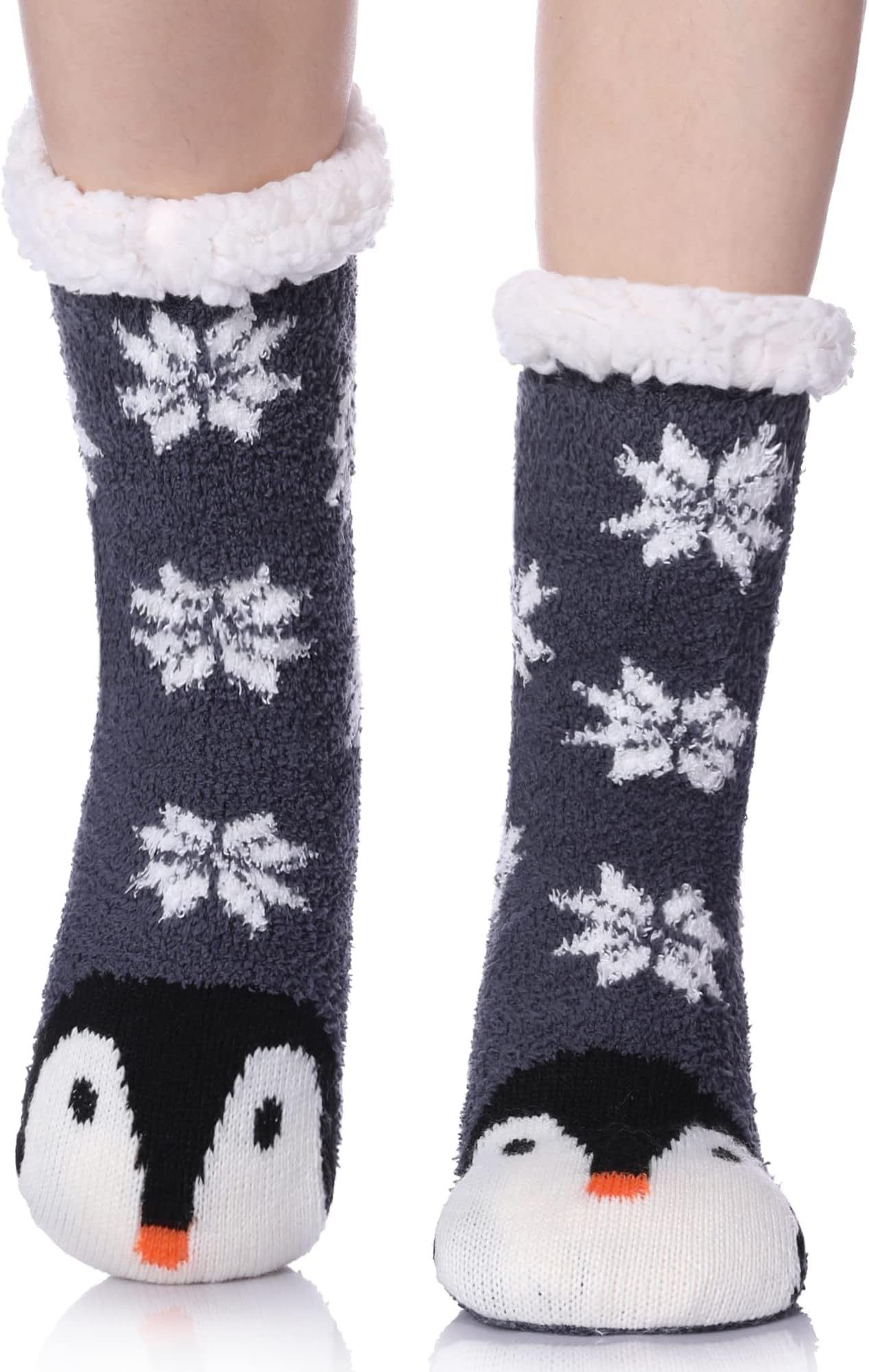 Womens Super Soft Cute Cartoon Animal fuzzy Cozy Non-Slip Winter Slipper Socks
