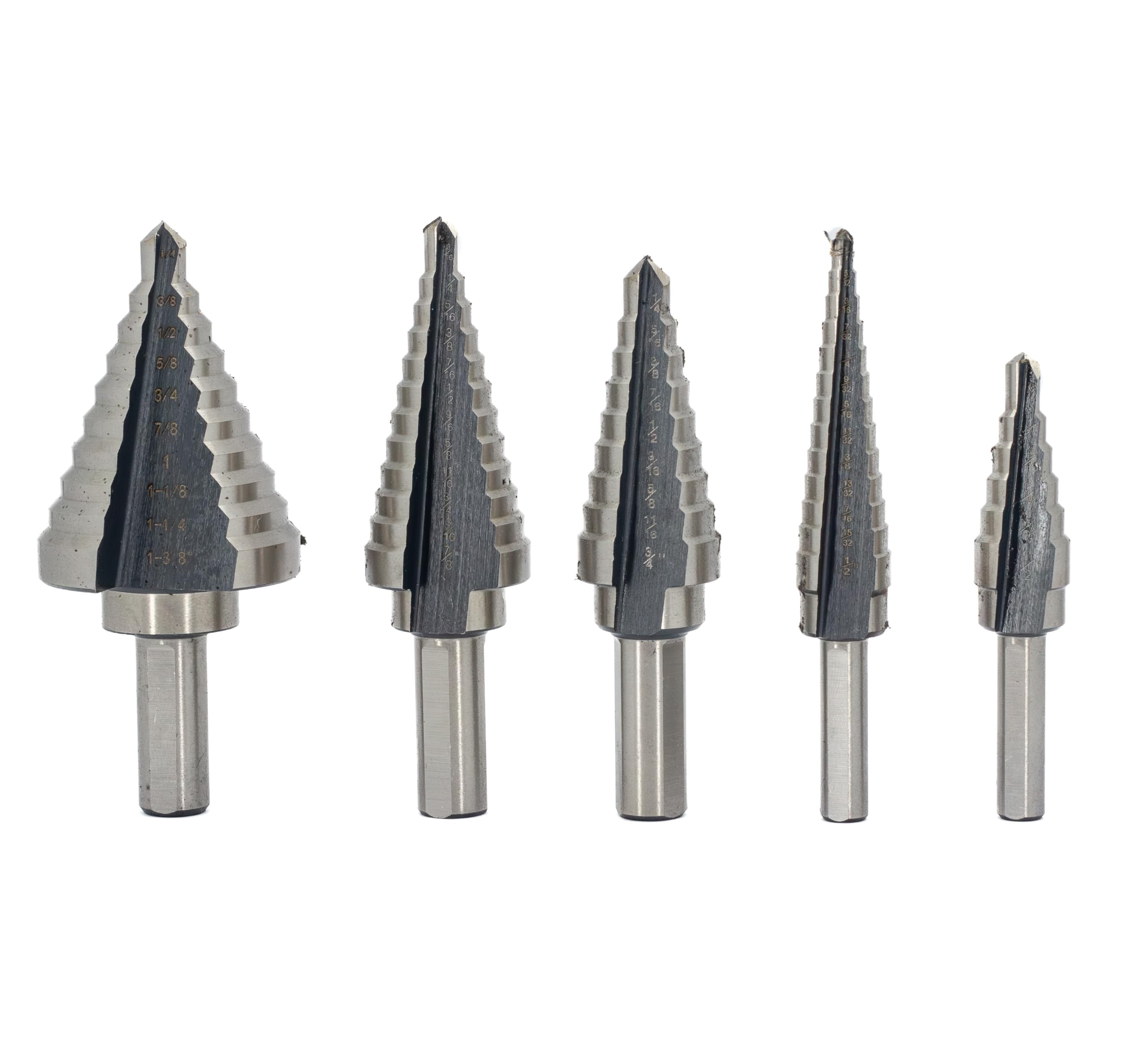 Drill America VAC1-5SET 5-częściowy zestaw wierteł krokowych HSS, rozmiar #1 – #5
