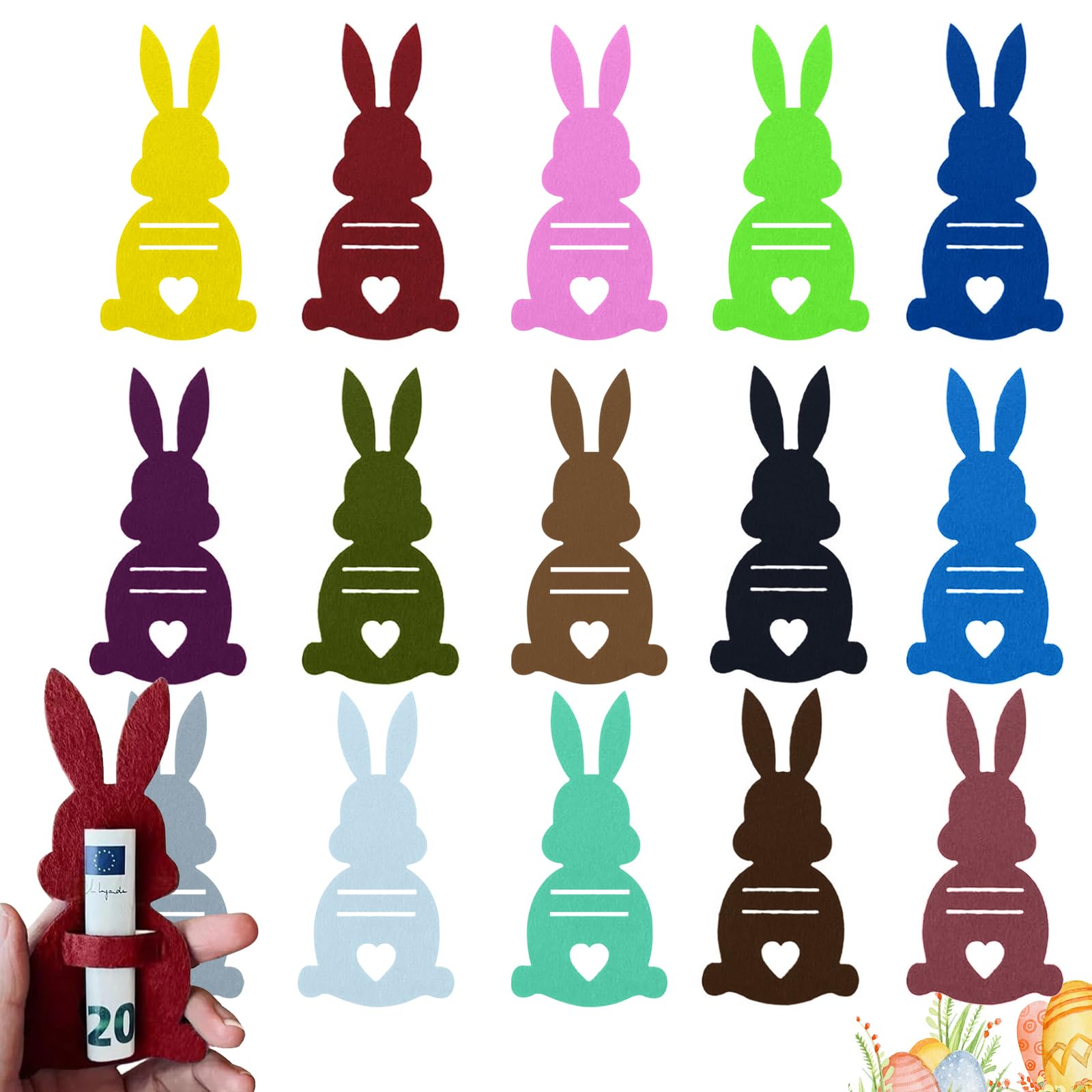 Osterhasen Geldgeschenk Verpackung Filz, 15 Stück Geldgeschenk Ostern Verpackung Set, Ostern Geldgeschenke Set, Geldverpackung Osterns, Geschenk Lustige Osterdekoration zum Verschenken für Geld