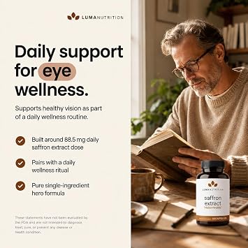 Luma Nutrition Saffron Extract Capsules - Premium Saffron Supplements - 88.50 mg Pure Saffron Pills - Mood Support - Eye Support - 60 Capsules