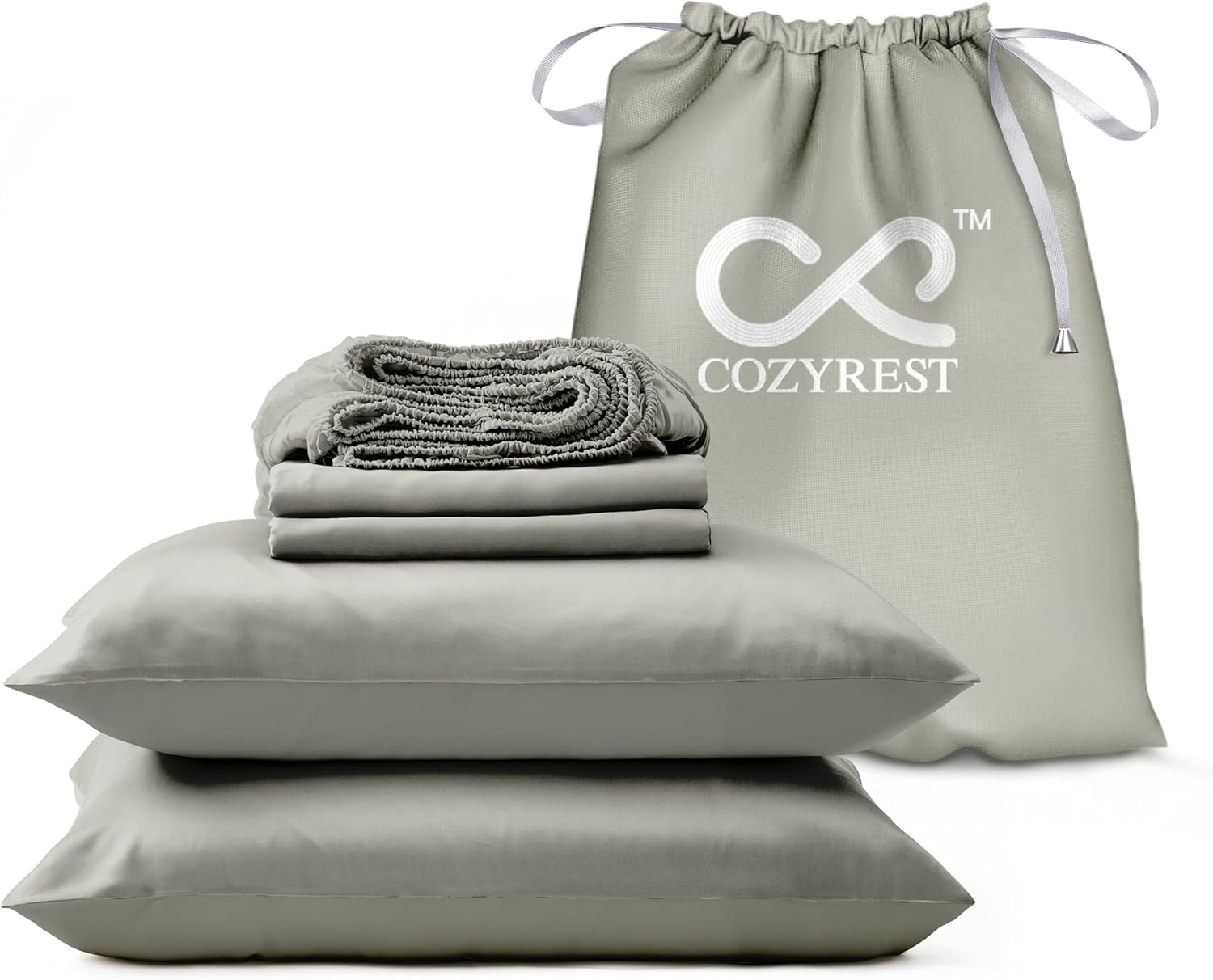 Queen Bed Sheet Set, 100% Tencel Lyocell Cooling Sheets for Hot Sleepers, Buttery Soft Breathable Bedding Sheets with Deep Pocket, Sustainable Luxury Bed Sheets, 4-Piece Set (Sage Green, Queen)