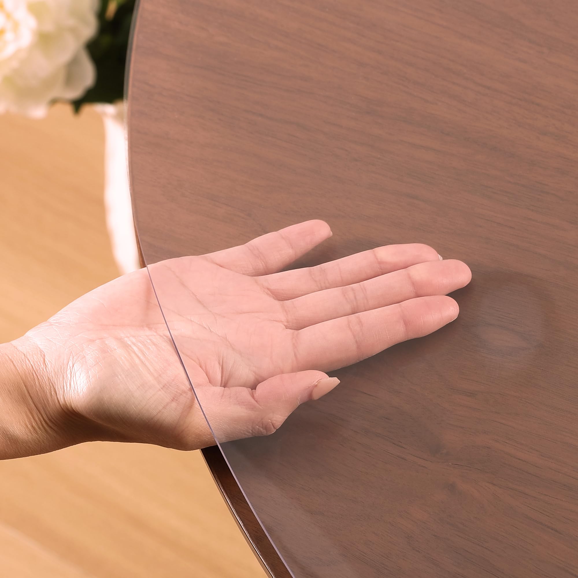 Clear Round Table Cover Protector 42 Inch, 1.5mm Transparent Plastic Table Protector Waterproof, Anti-Scratch Clear Desk Mat for Office Desktop Dresser Dining Table, FDA Compliant USED