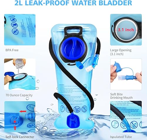 Miniatura 7 de Hydration Pack, Insulated Hydration Backpack with 2L Hydration Bladder, Hiking Backpack for Men Women Kids, Water Backpack for Hiking, Running,