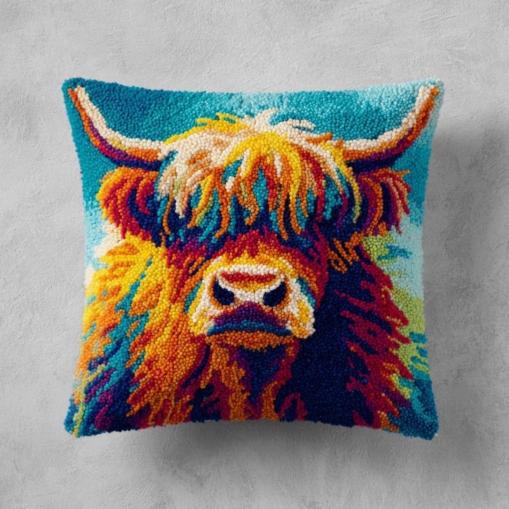 Axiangzik Highland Cattle Latch Hook Cushion Kits,