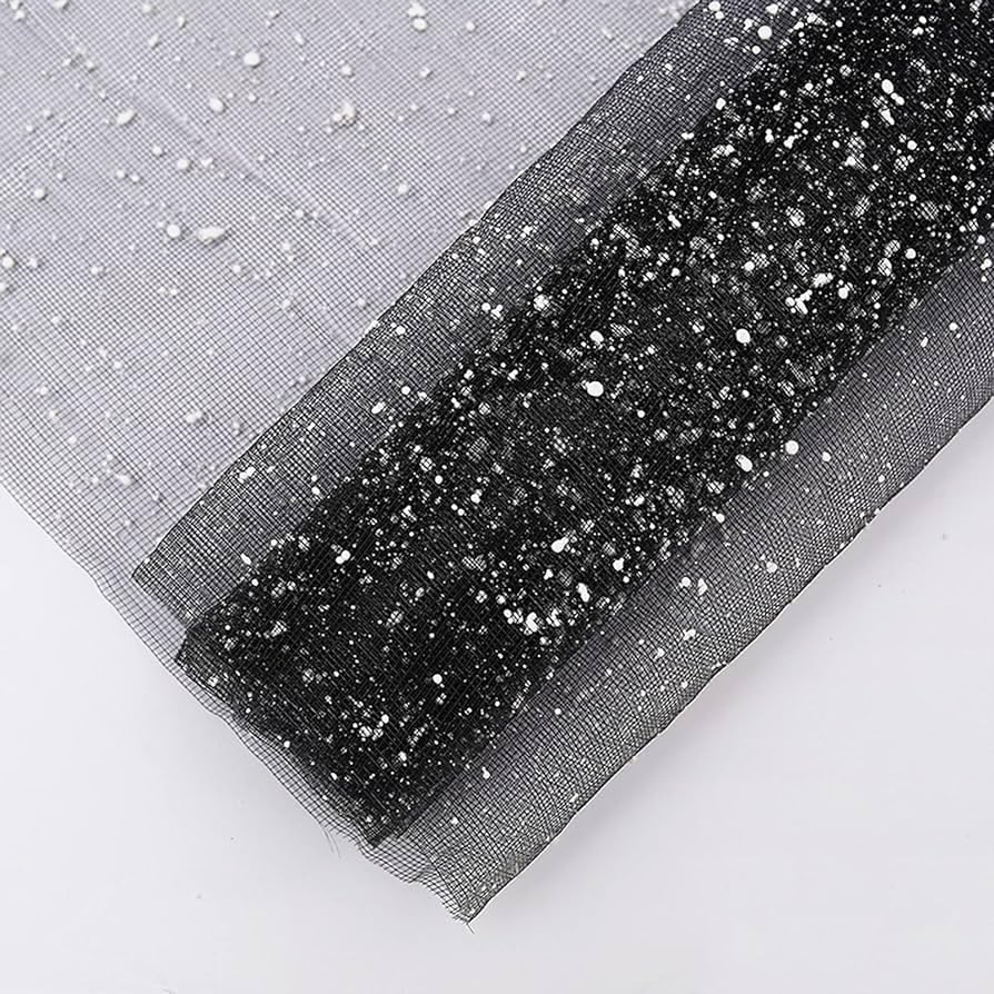 3A FEATURETAIL 12Ft Length/20 Inch Width Flower Wrapping Mesh Deco Poly Mesh Wrapping Net Material With Snow Dot/Snow Net For Flower Wrapping & Decoration(Black Color, 1 Roll), snow dot