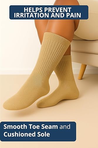Vista 43 de Special Essentials Calcetines para diabéticos para hombres y mujeres, 12 pares de calcetines neuropatía que no atan la humedad, longitud de la Marrón