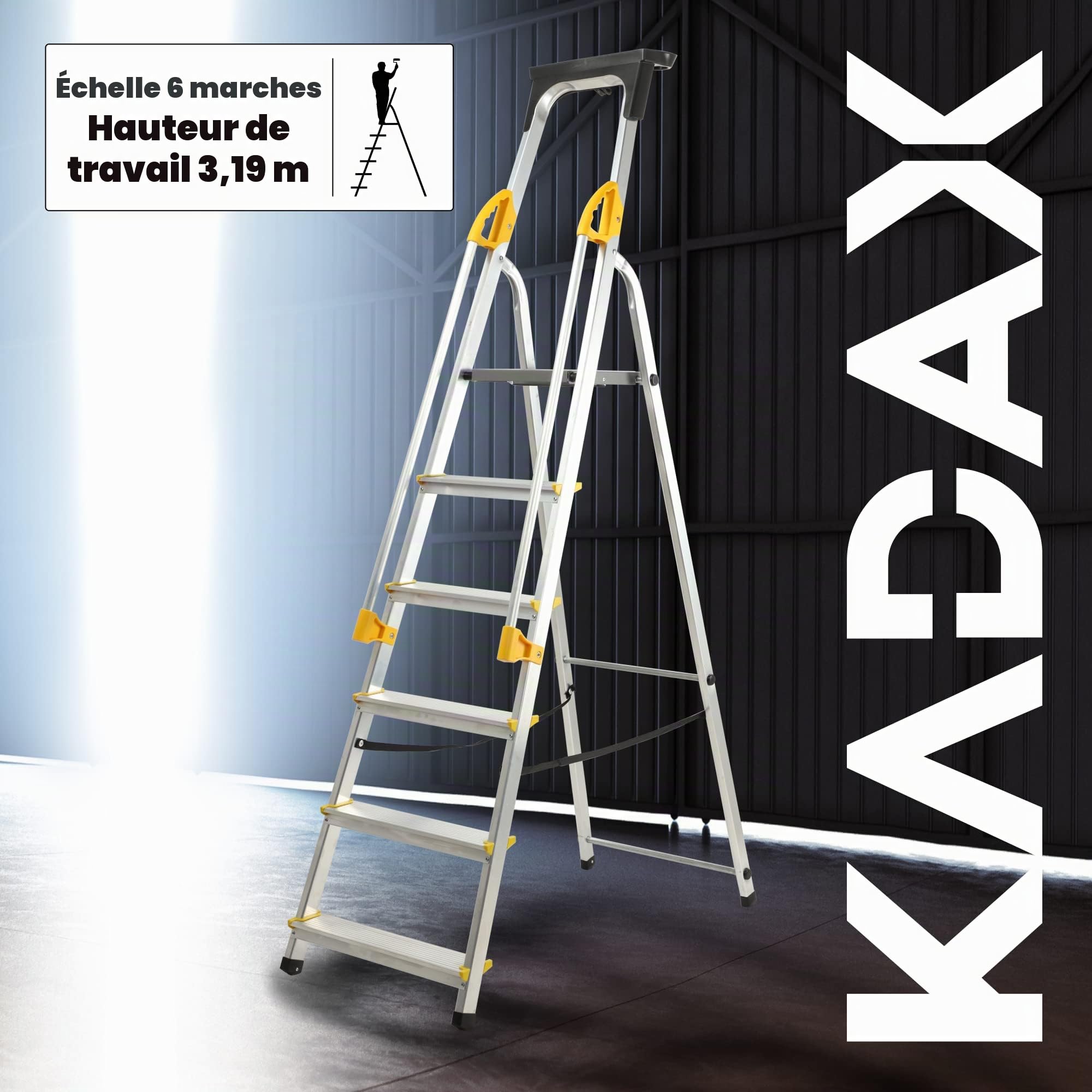 KADAX Échelle en Aluminium avec Une Capacité de Charge de 150 kg, Escabeau avec Conception Robuste pour Travaux Domestiques et Professionnels (6 Marches)