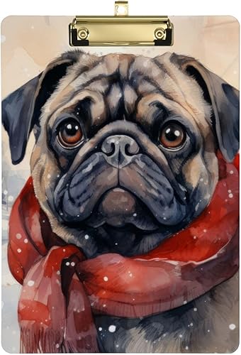Miniatura 1 de Portapapeles de plástico-Pug campo de nieve con gancho tamaño A4 12.5 X 9 pulgadas clip de plata para dibujo oficina