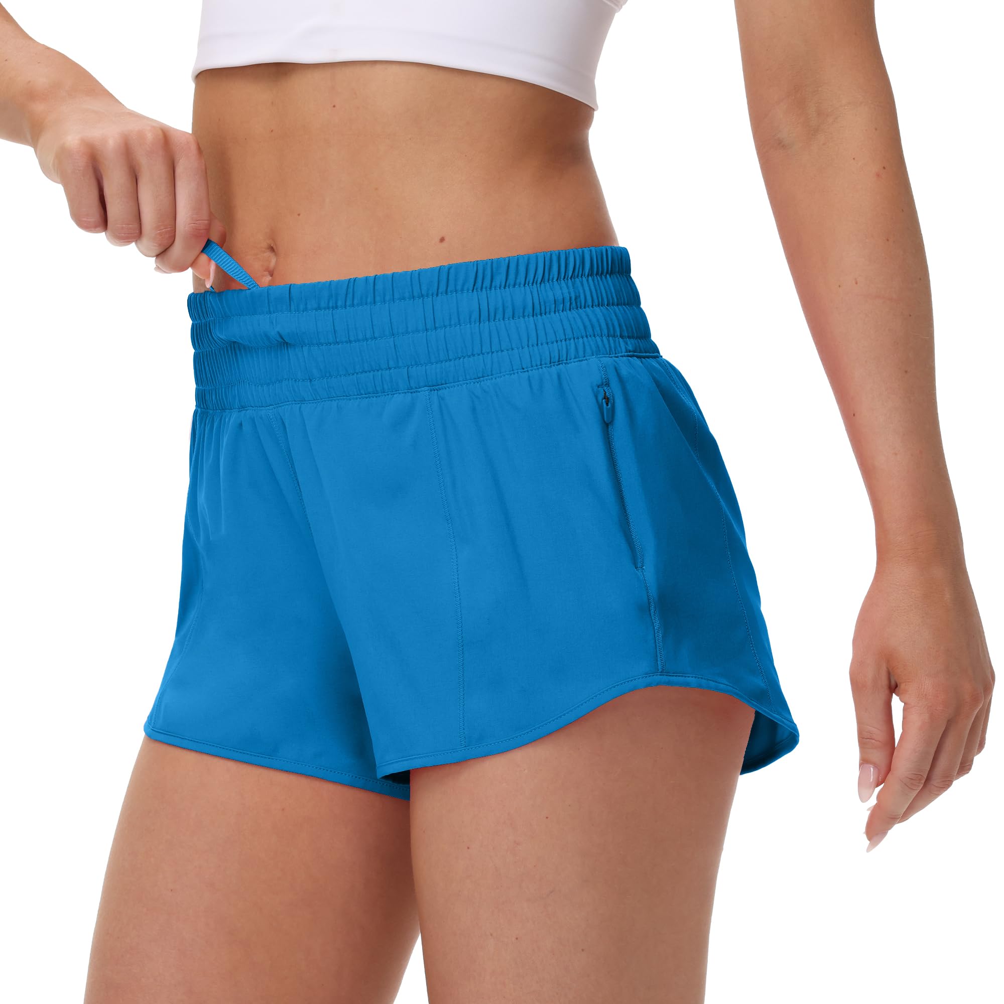 MCEDAR Pantalones cortos deportivos de cintura alta para mujer con forro de malla y bolsillo con cremallera, pantalones cortos de entrenamiento de secado rápido para entrenamiento, gimnasio