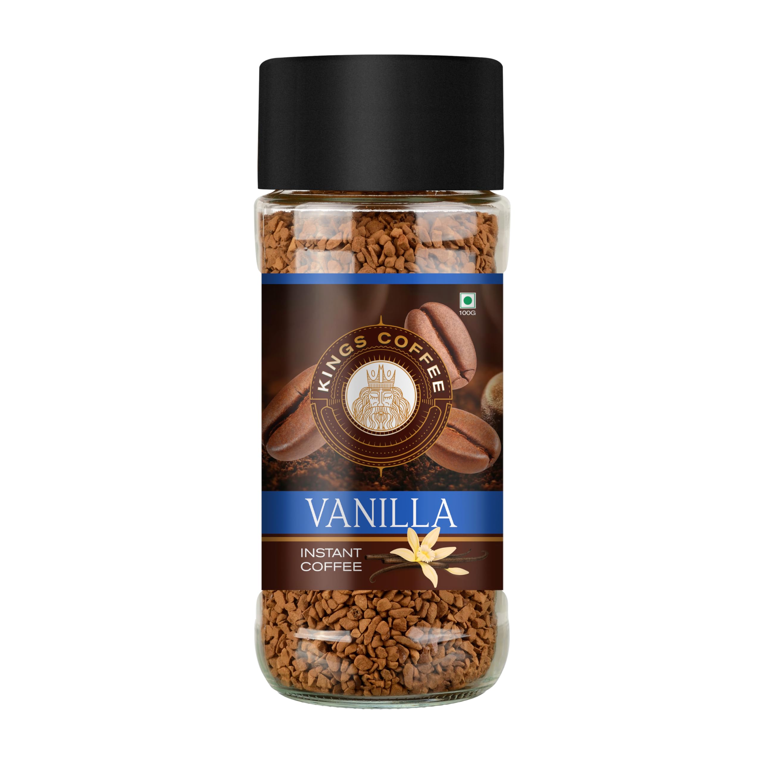 Kings Coffee Instant Coffee | Medium Roast |Vanilla Flavour | Pure Columbian Arabica Beans |Freeze-Dried | No Chicory | 100 G