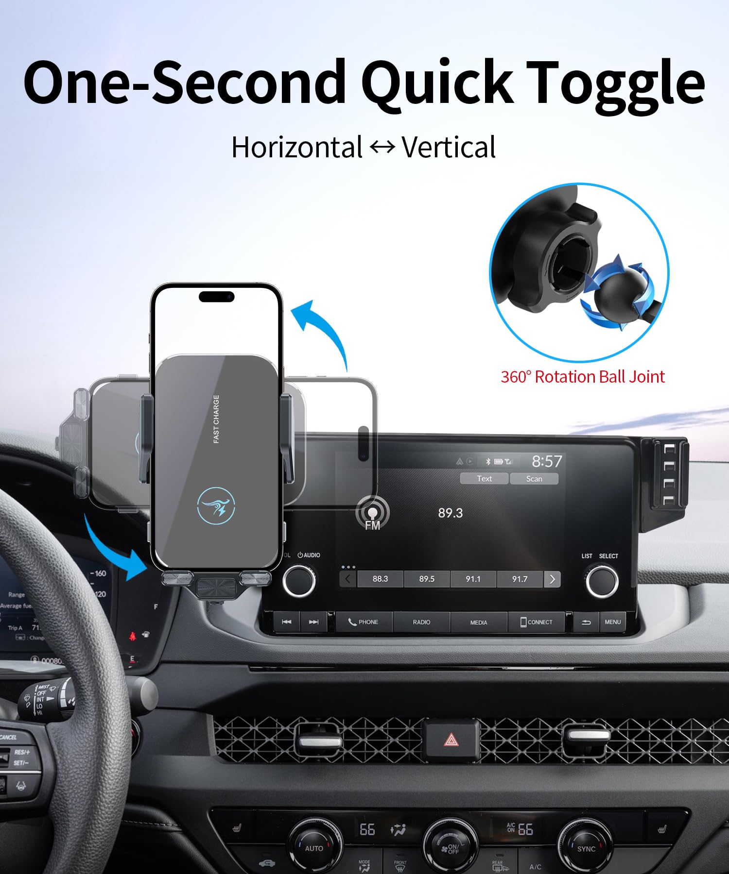 Bezprzewodowa szybka ładowarka 15 W do Honda Accord 2023 2024 2025, akcesoria 7-calowy ekran stały klips, dekoracja wnętrz, uchwyt na telefon komórkowy, obrót o 360°, nie wpływa na