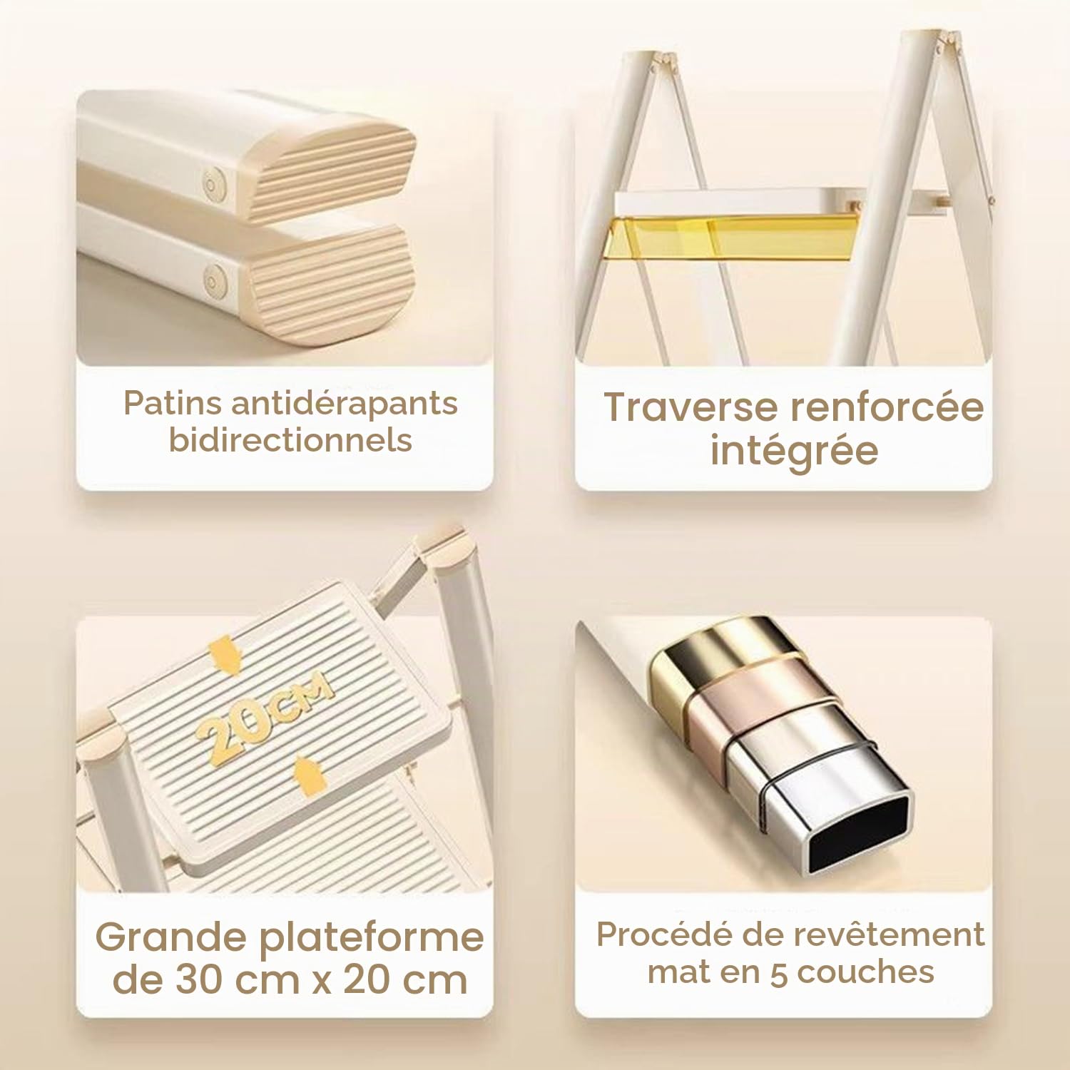 Escabeau 3 Marches Pliable,Léger Et Compact,Pédale Antidérapante Élargie,Cadre en Acier Robuste,Capacité De Charge De 150 Kg,Convient pour La Cuisine,La Maison,l'Extérieur Et Le Bureau.