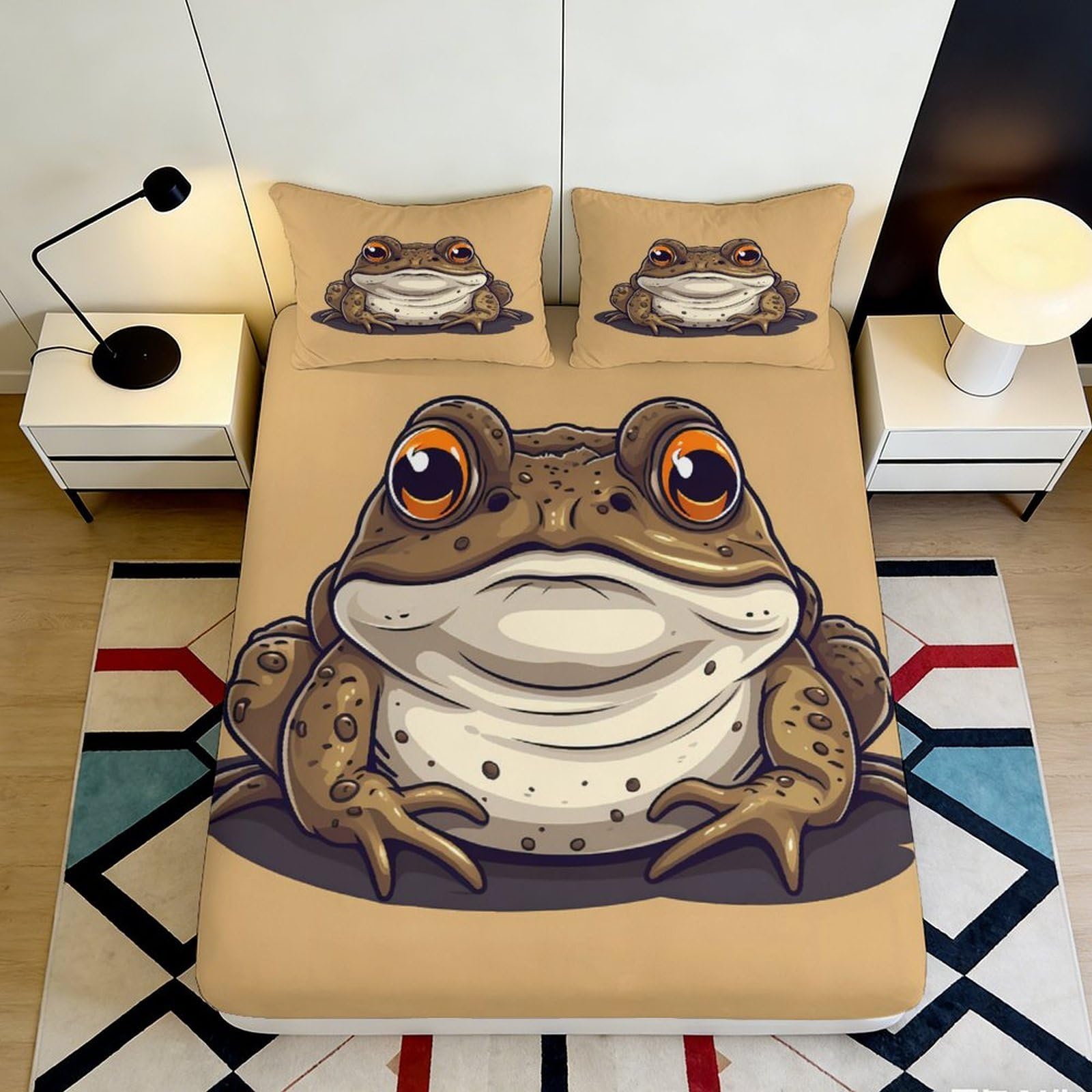 3D Printed Cartoon Frog Fitted Sheet Microfiber Non-Slip Mattress Cover for Bedroom Dorm Room Machine Washable Decor 120x200x25cm