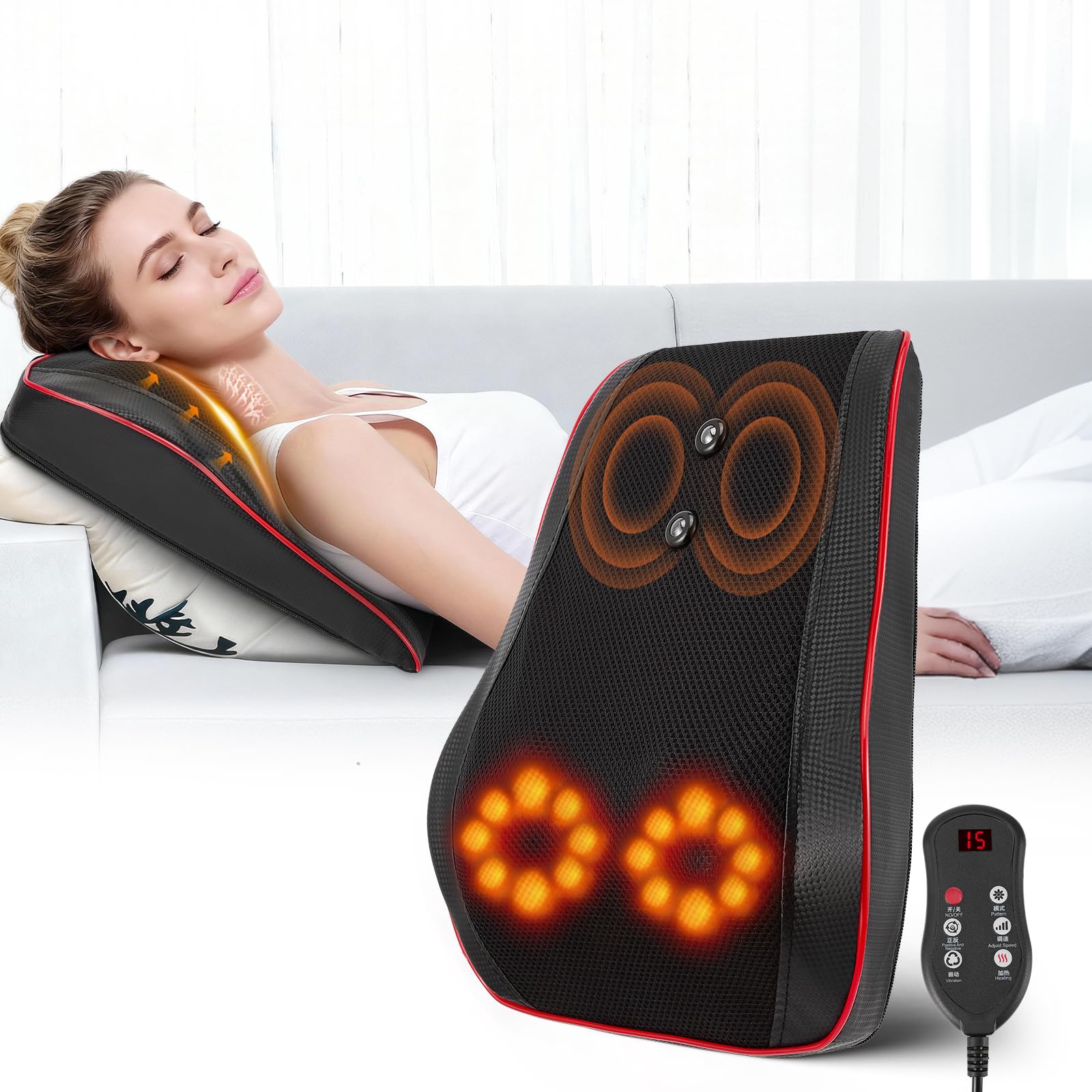Rückenmassagegerät mit 16 Shiatsu-Massageköpfen & Wärme, Massagegerät, Nackenmassagegerät, Massagekissen für Schulter, Rücken, Beine, Geschenke für Männer Frauen
