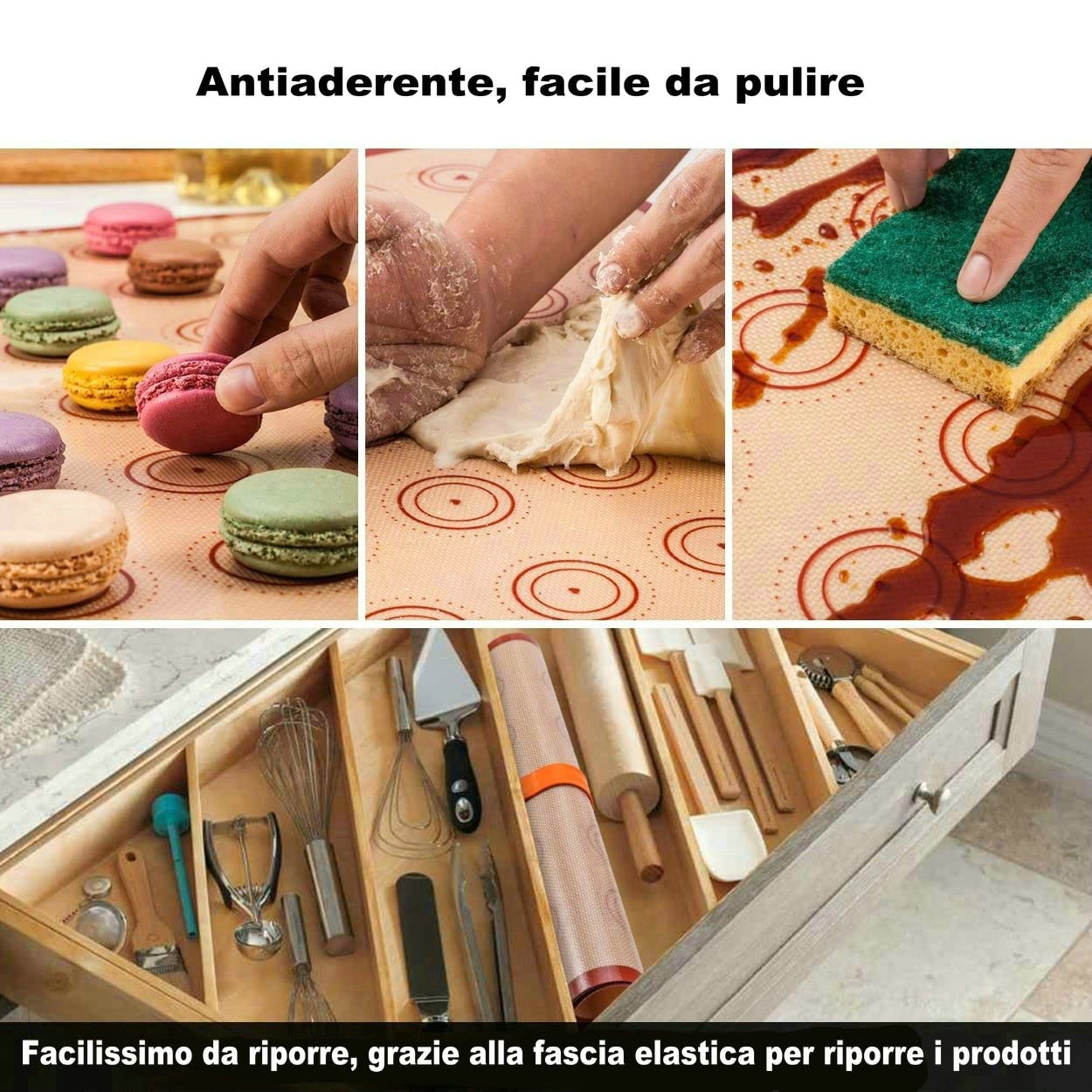 Set di 2 tappetini da forno in silicone antiscivolo per macarons