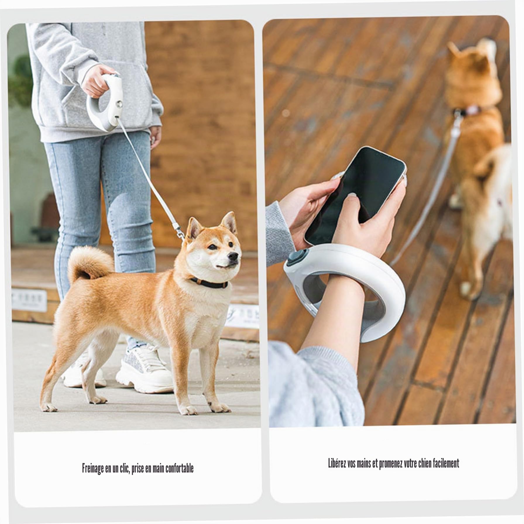 Laisse rétractable mains libres pour chien avec lampe de poche – Poignée ronde de 299,7 cm, verrouillage, lumière respirante
