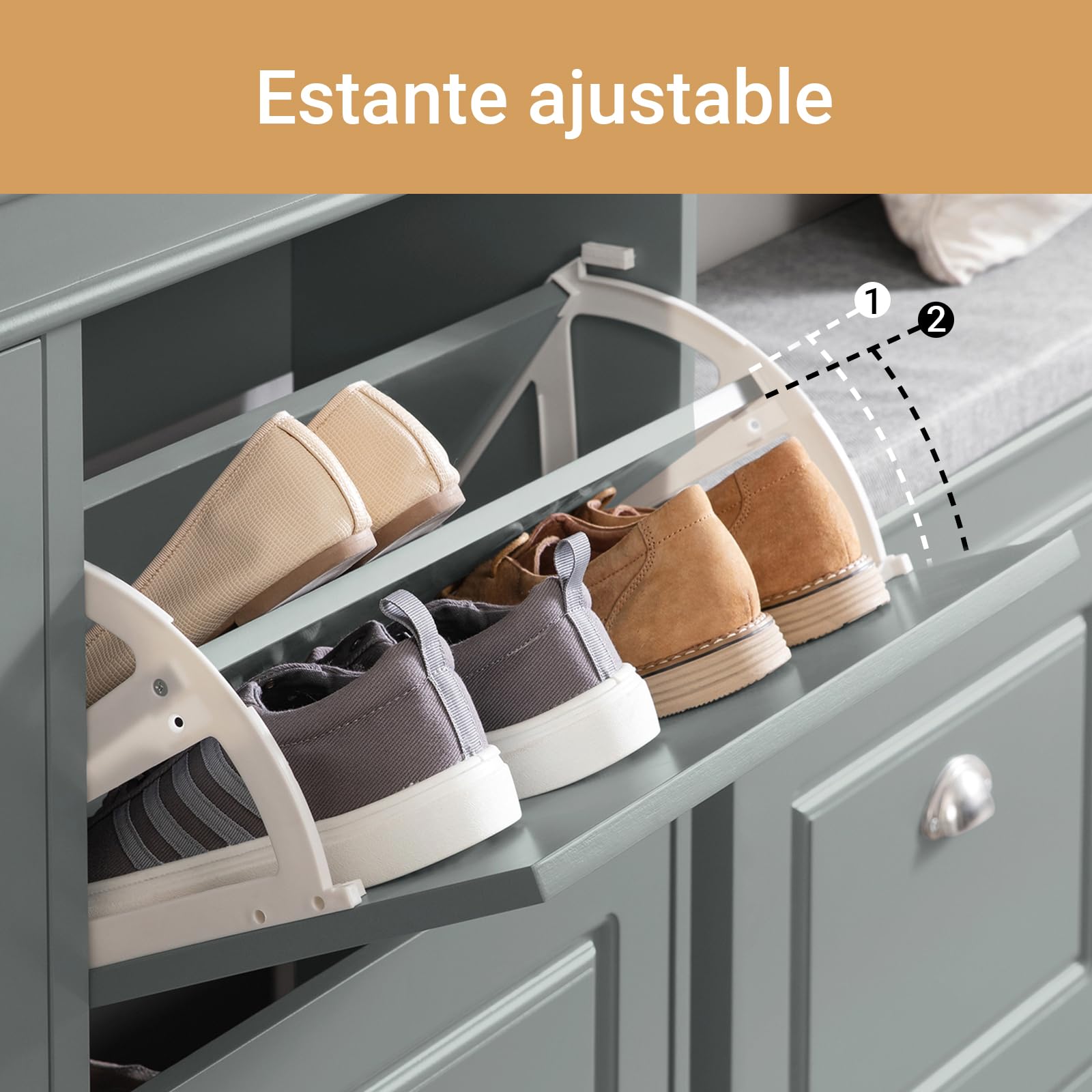 SoBuy FSR79-HG Szafka na buty z 4 uchylnymi drzwiczkami, regał na buty z 8 półkami, komoda na buty, kolor jasnoszary, szer. x wys. x gł.: ok. 105 x 82 x 24 cm