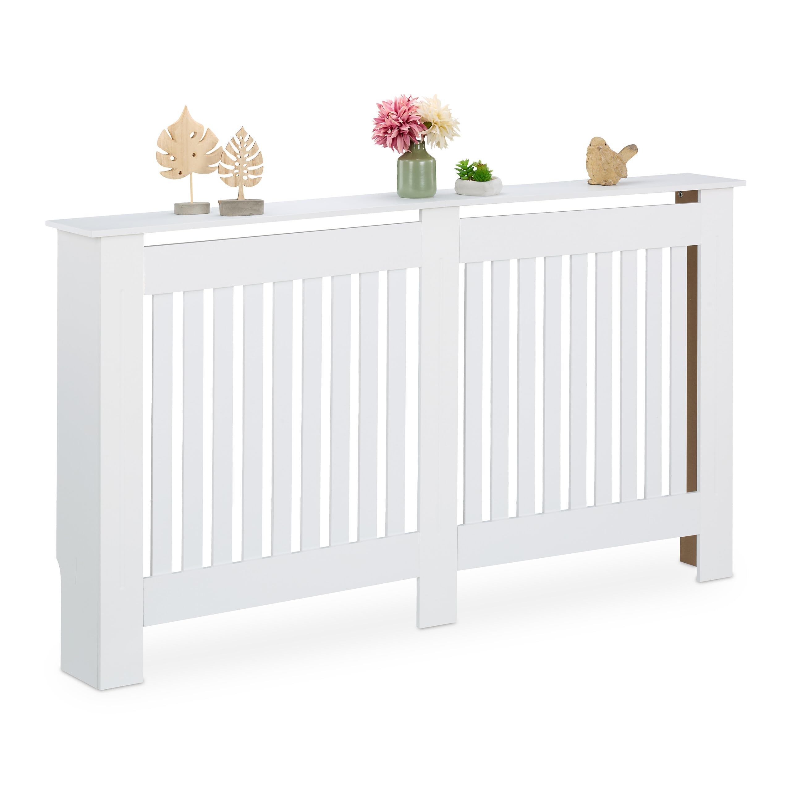 Relaxdays Heizkörperverkleidung Landhausstil, HBT 83x152x19 cm, für alte Heizkörper, Heizungsabdeckung Regal, MDF, weiß